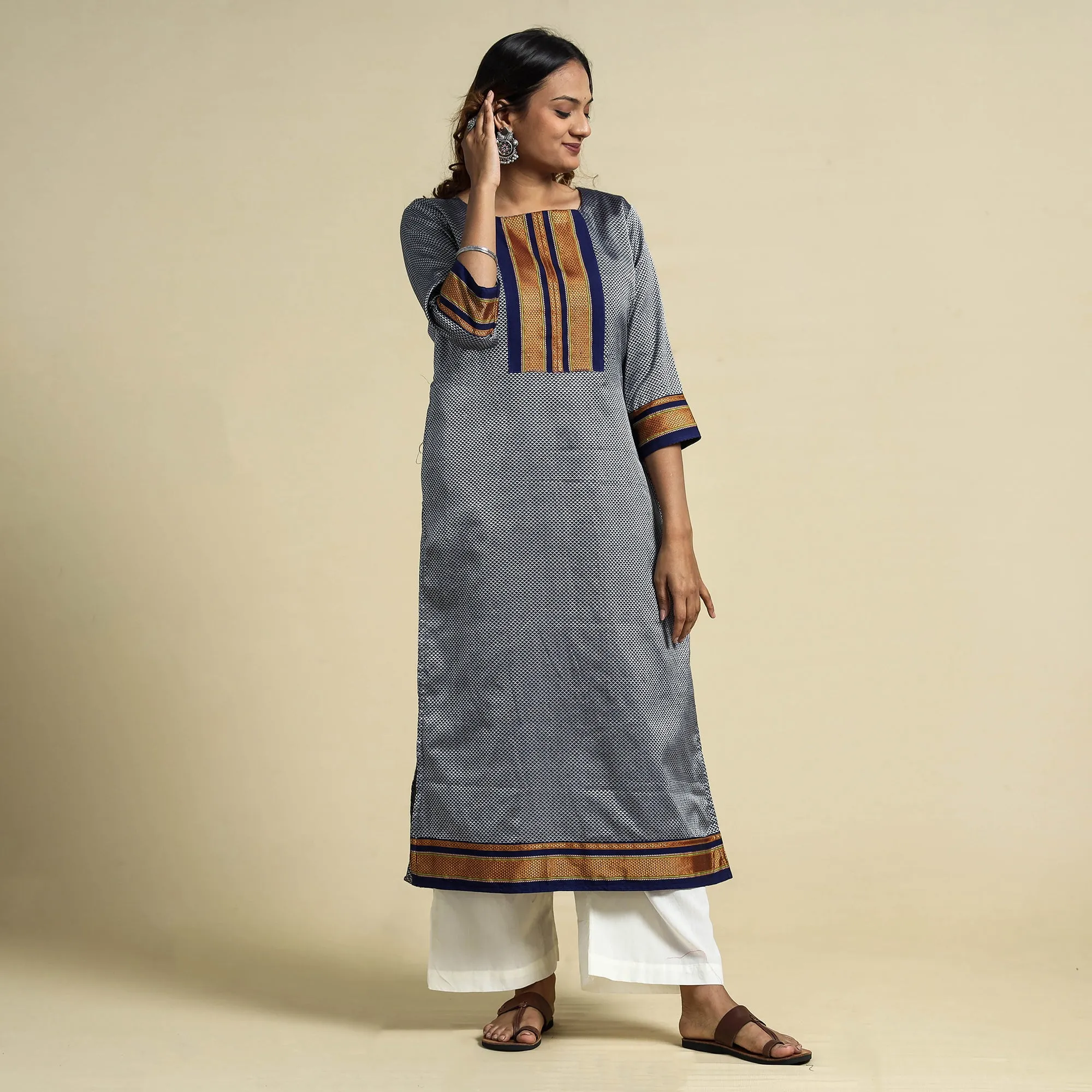 Grey - Khun Weave Cotton Straight Kurta sold by Itokri product image thumbnail 2