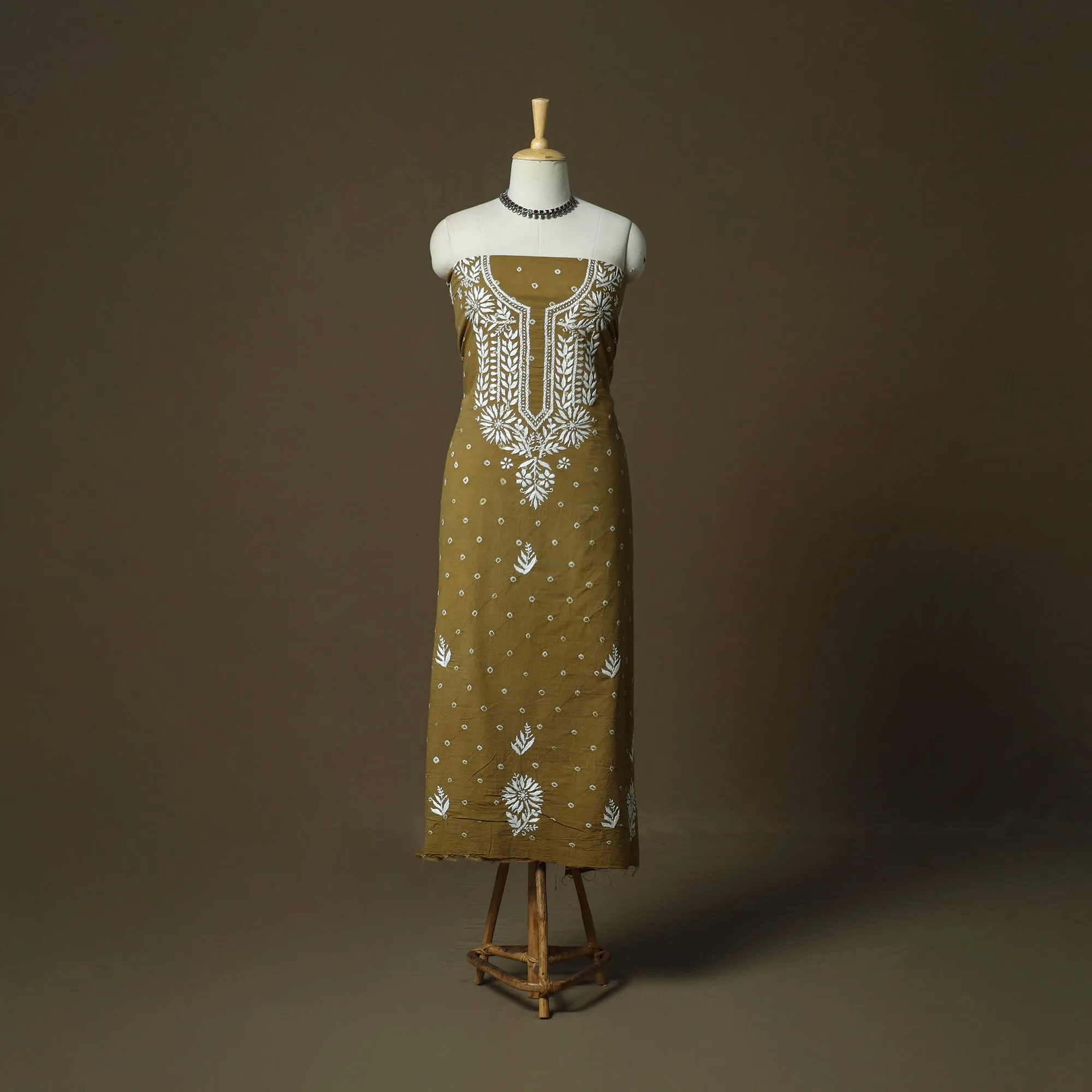 Lucknowi Chikankari Hand Work Bandhani Unstitched Kurta Material (3M) 15 sold by Itokri