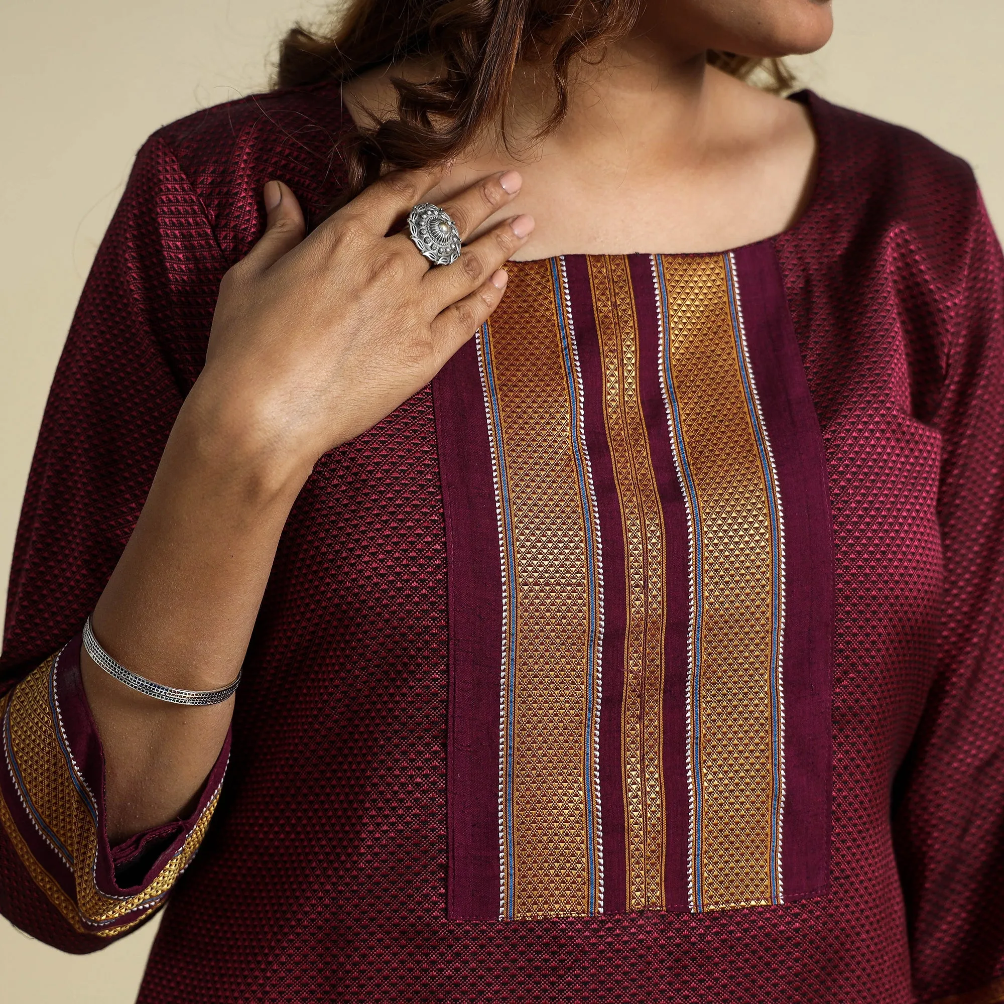 Pink - Khun Weave Cotton Straight Kurta sold by Itokri product image thumbnail 4