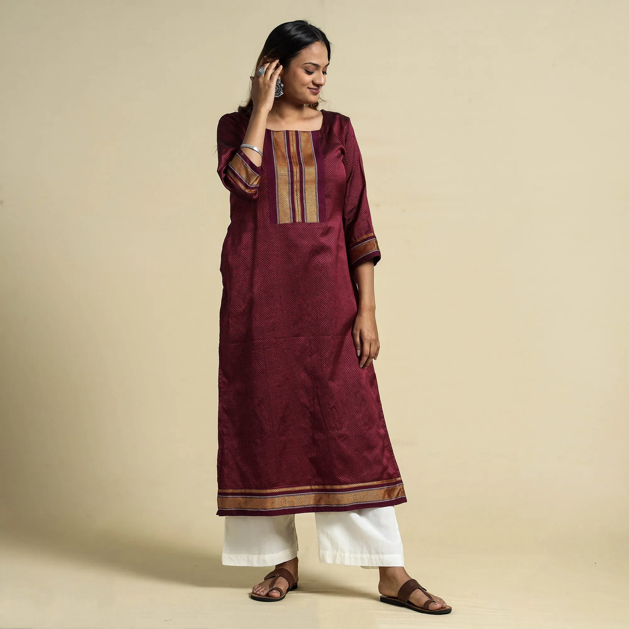 Pink - Khun Weave Cotton Straight Kurta sold by Itokri product image thumbnail 2