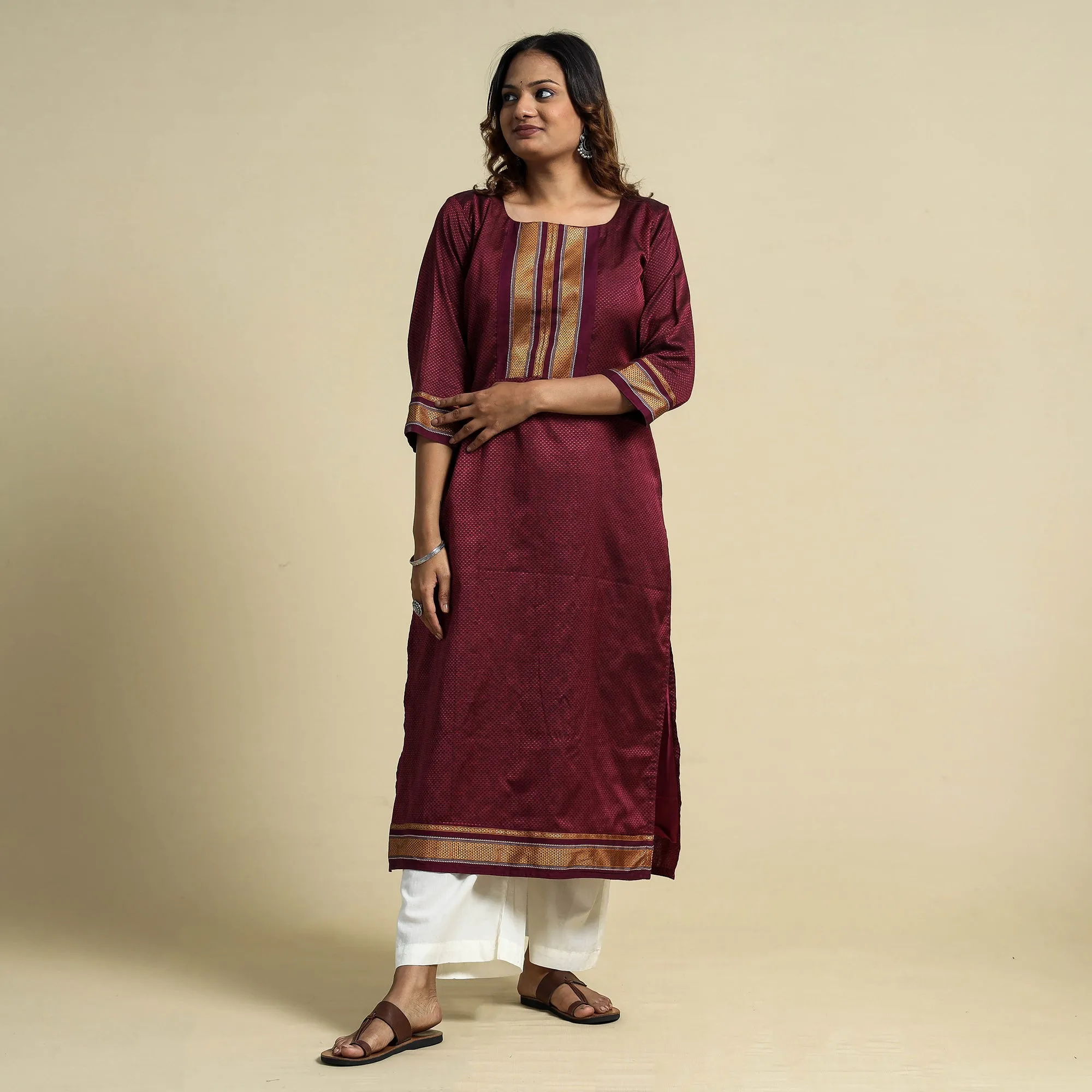 Pink - Khun Weave Cotton Straight Kurta sold by Itokri product image thumbnail 3