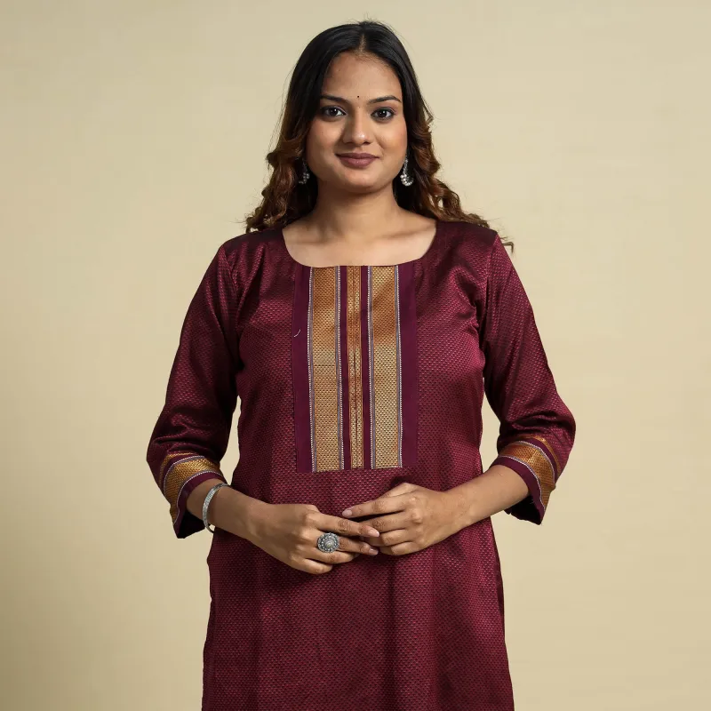 Pink - Khun Weave Cotton Straight Kurta made by Itokri