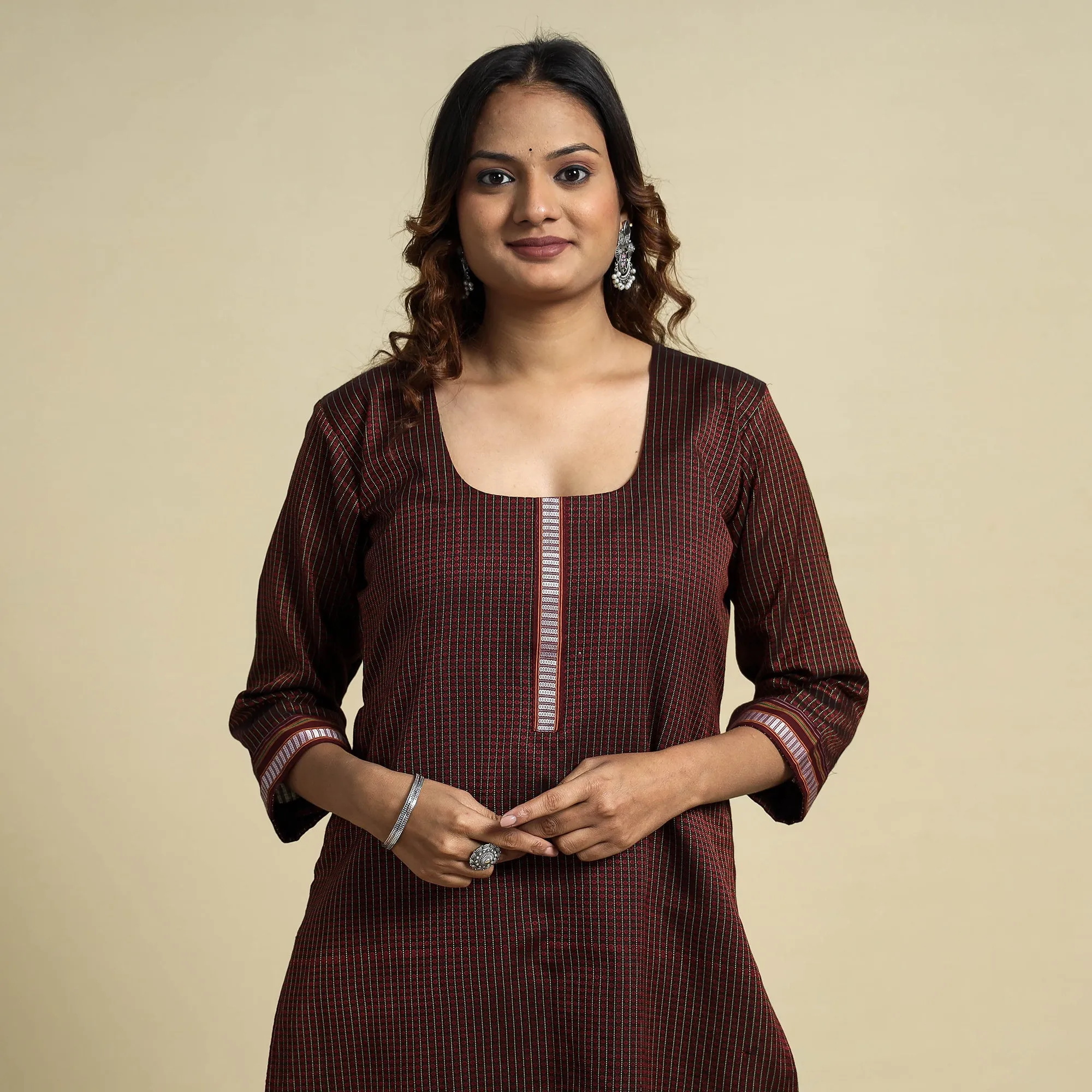 Brown - Khun Weave Cotton Straight Kurta sold by Itokri