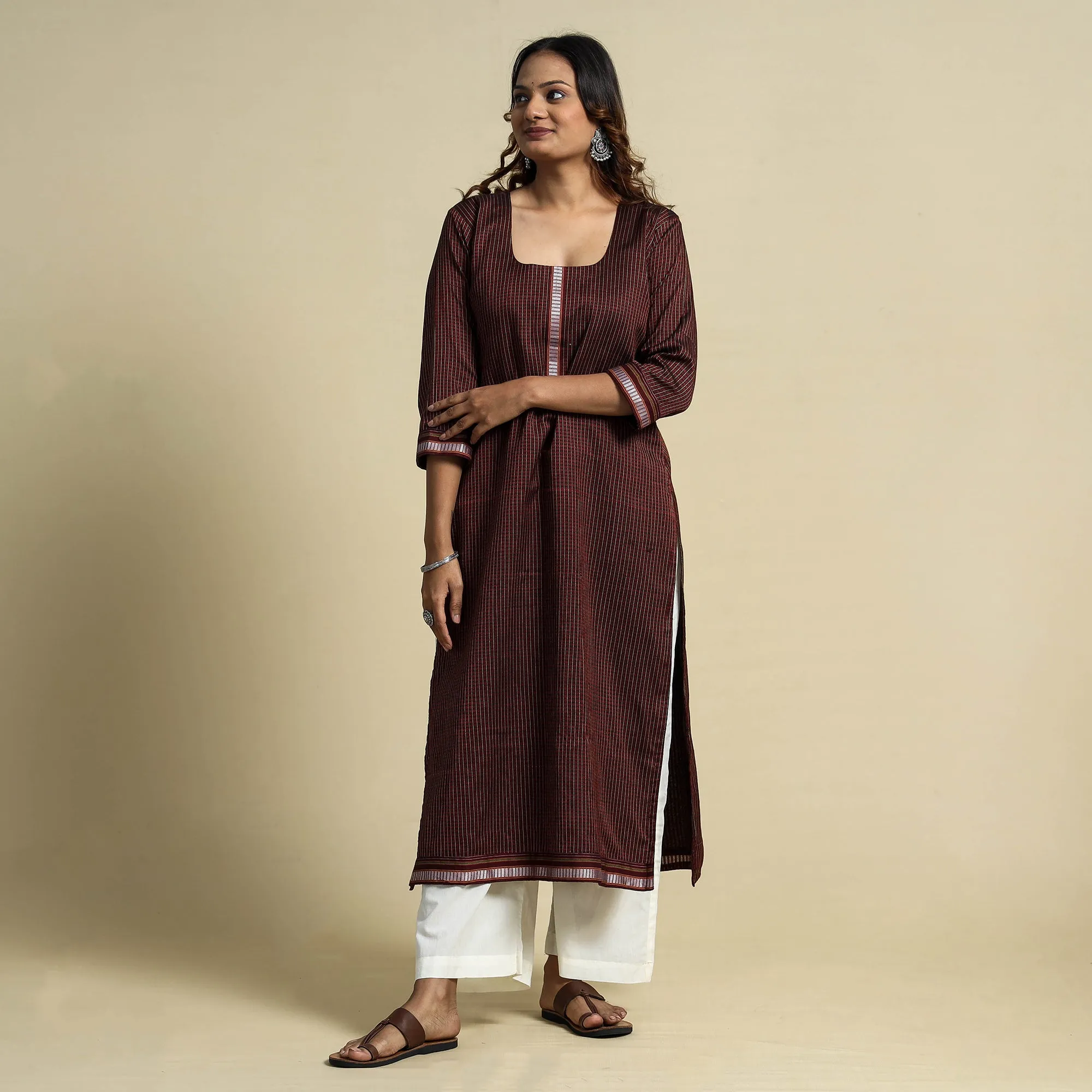 Brown - Khun Weave Cotton Straight Kurta sold by Itokri product image thumbnail 3