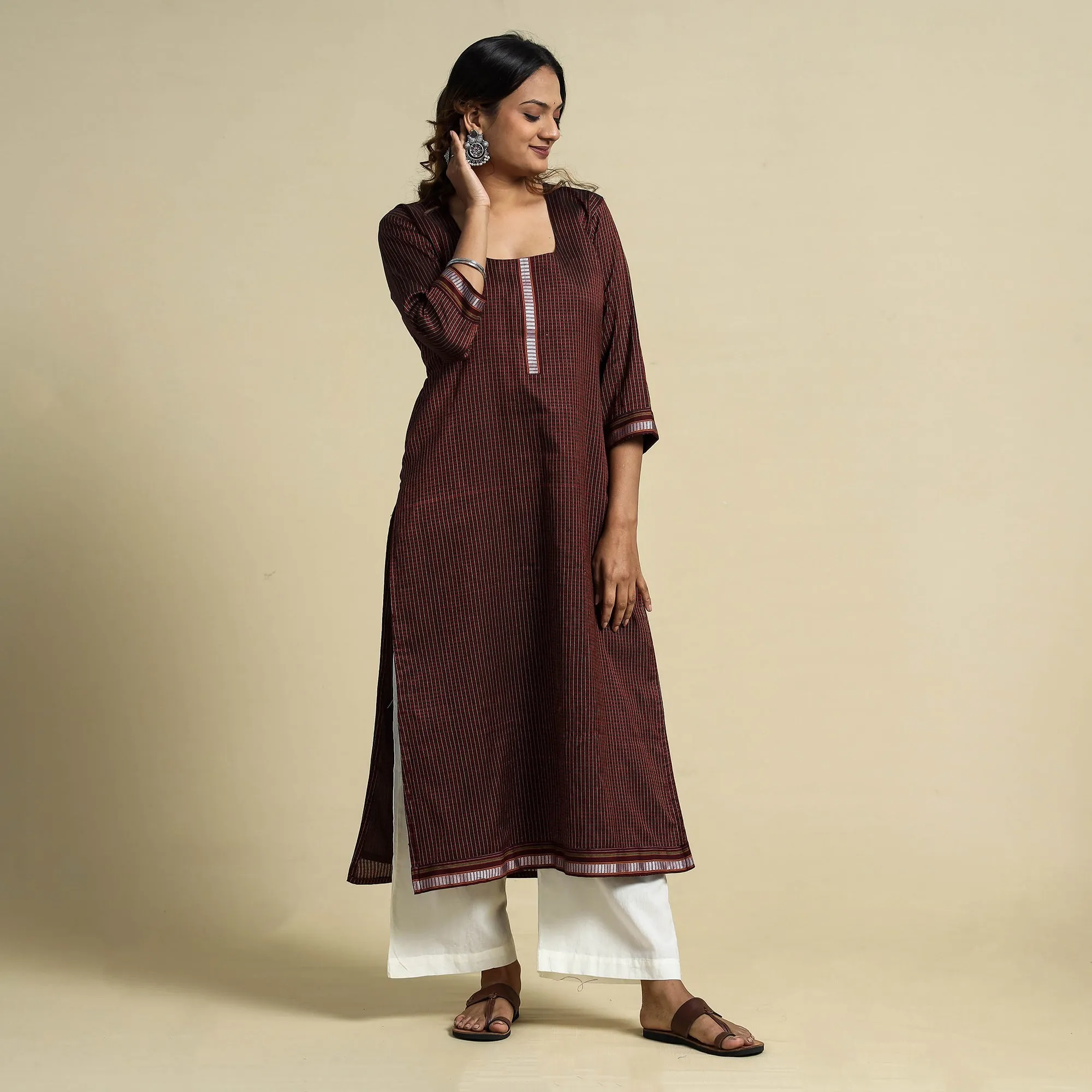 Brown - Khun Weave Cotton Straight Kurta sold by Itokri product image thumbnail 2