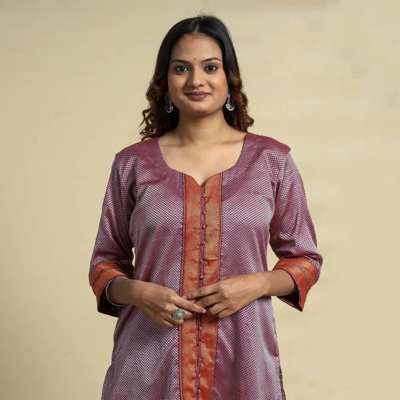 Purple - Khun Weave Cotton Straight Kurta made by Itokri