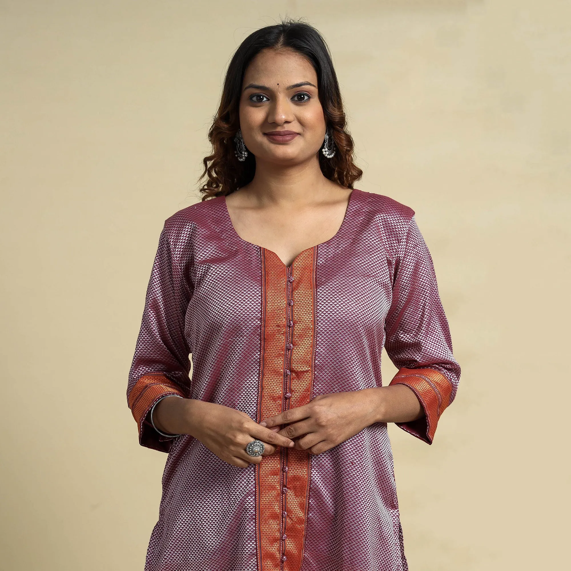 Purple - Khun Weave Cotton Straight Kurta sold by Itokri