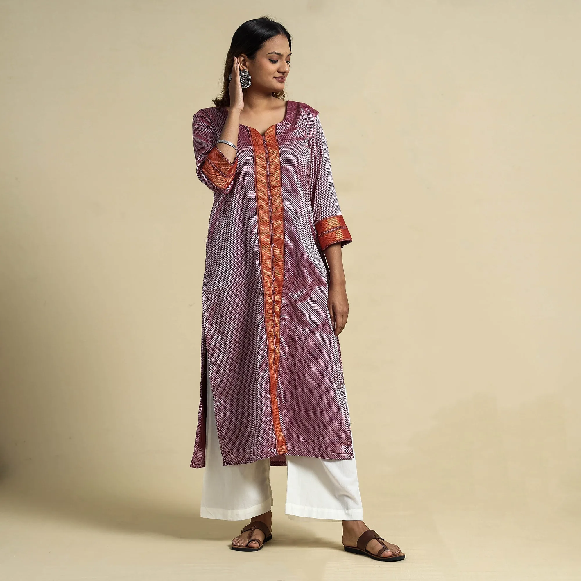 Purple - Khun Weave Cotton Straight Kurta sold by Itokri product image thumbnail 2