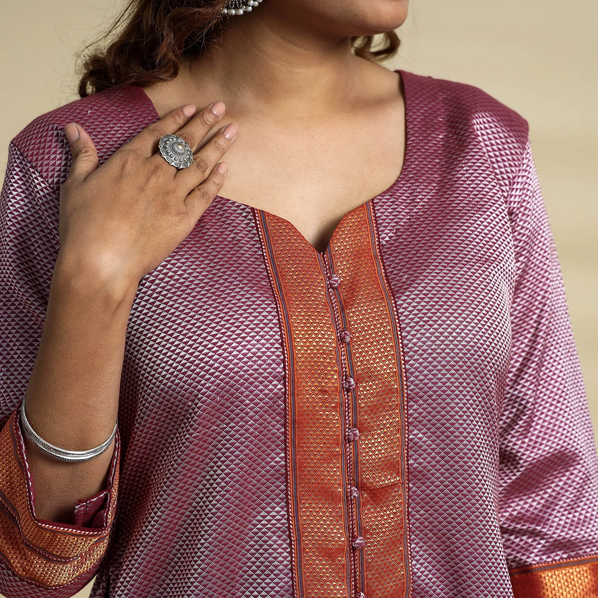 Purple - Khun Weave Cotton Straight Kurta sold by Itokri product image thumbnail 4