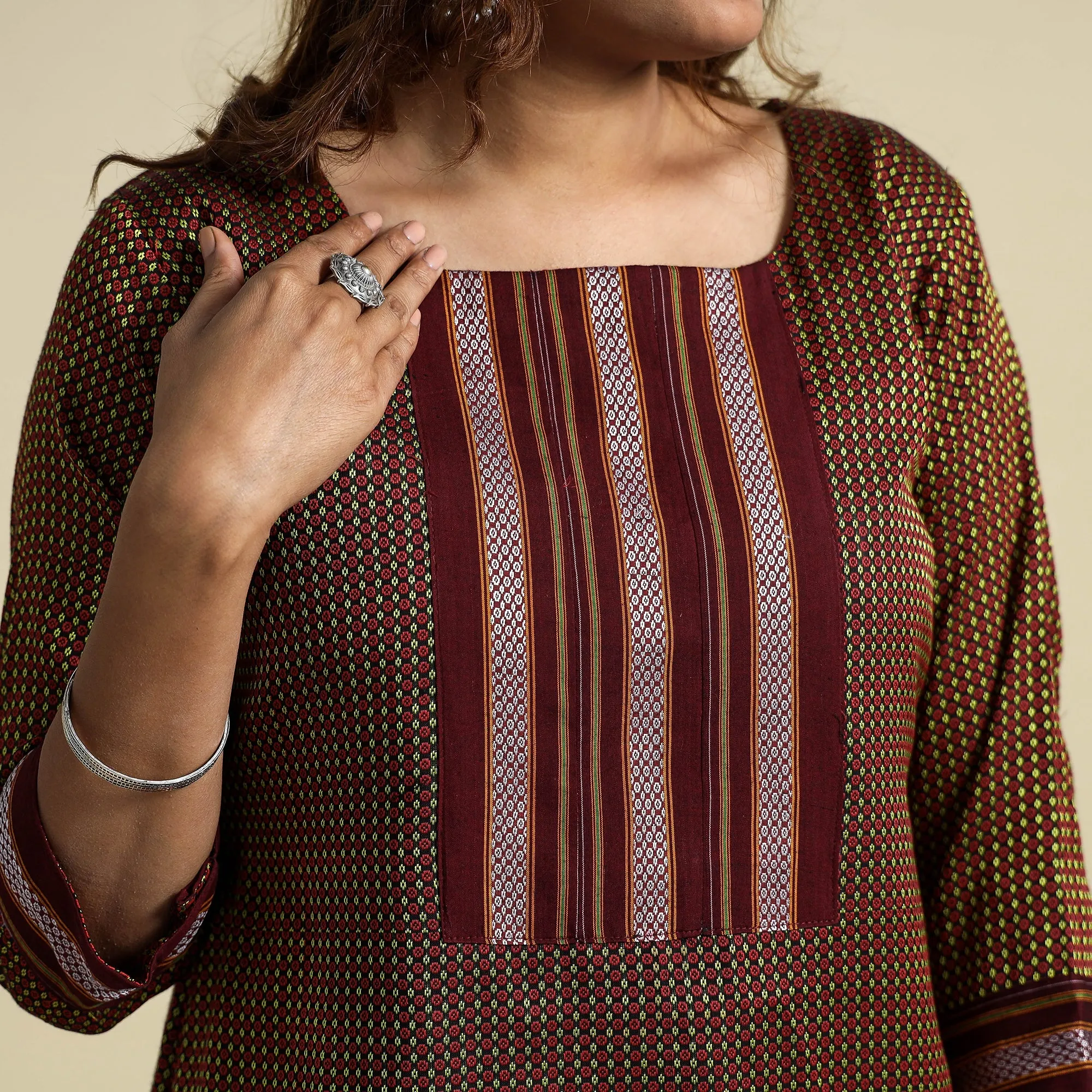 Maroon - Khun Weave Cotton Straight Kurta sold by Itokri product image thumbnail 4