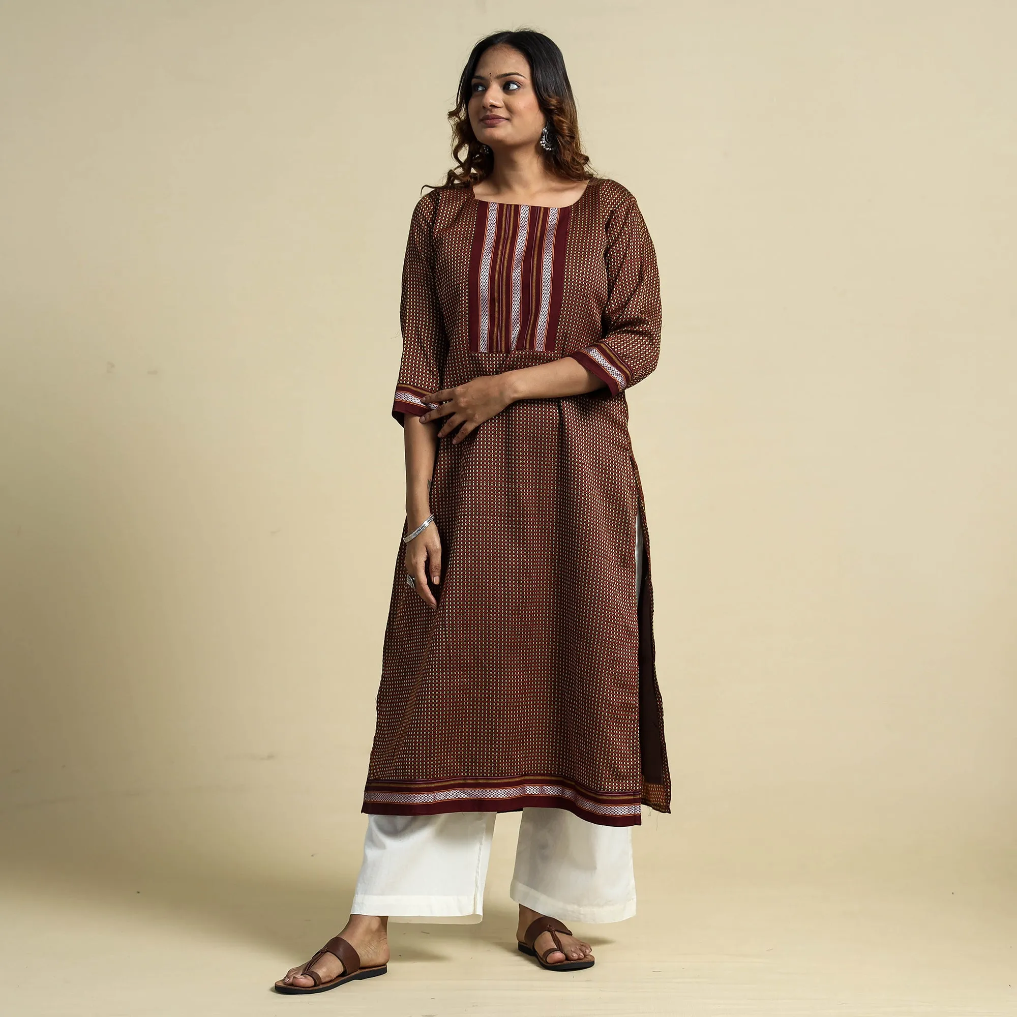 Maroon - Khun Weave Cotton Straight Kurta sold by Itokri product image thumbnail 3