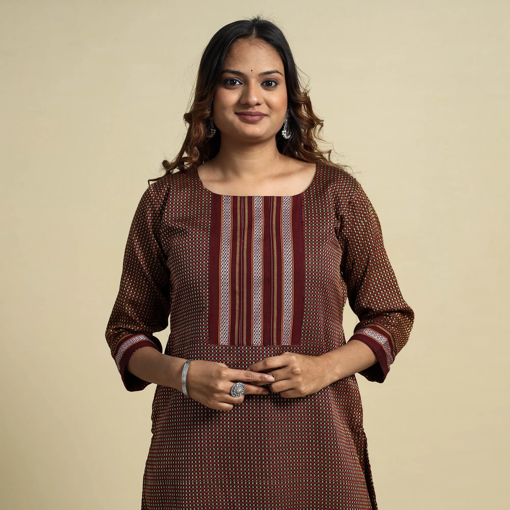 Maroon - Khun Weave Cotton Straight Kurta sold by Itokri