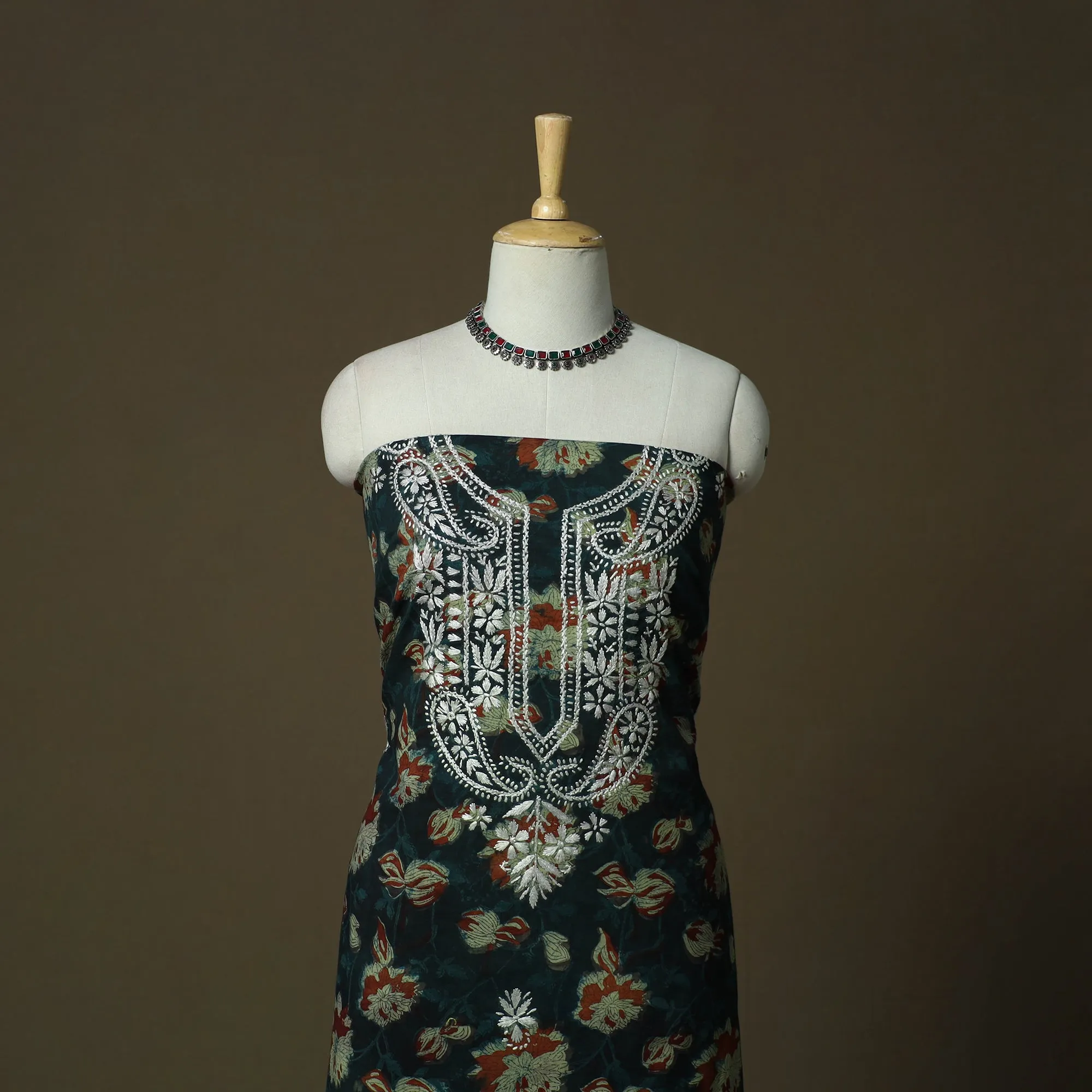 Blue - Lucknowi Chikankari Hand Work Bagru Block Print Unstitched Kurta Material (2.5M) 06 sold by Itokri product image thumbnail 2