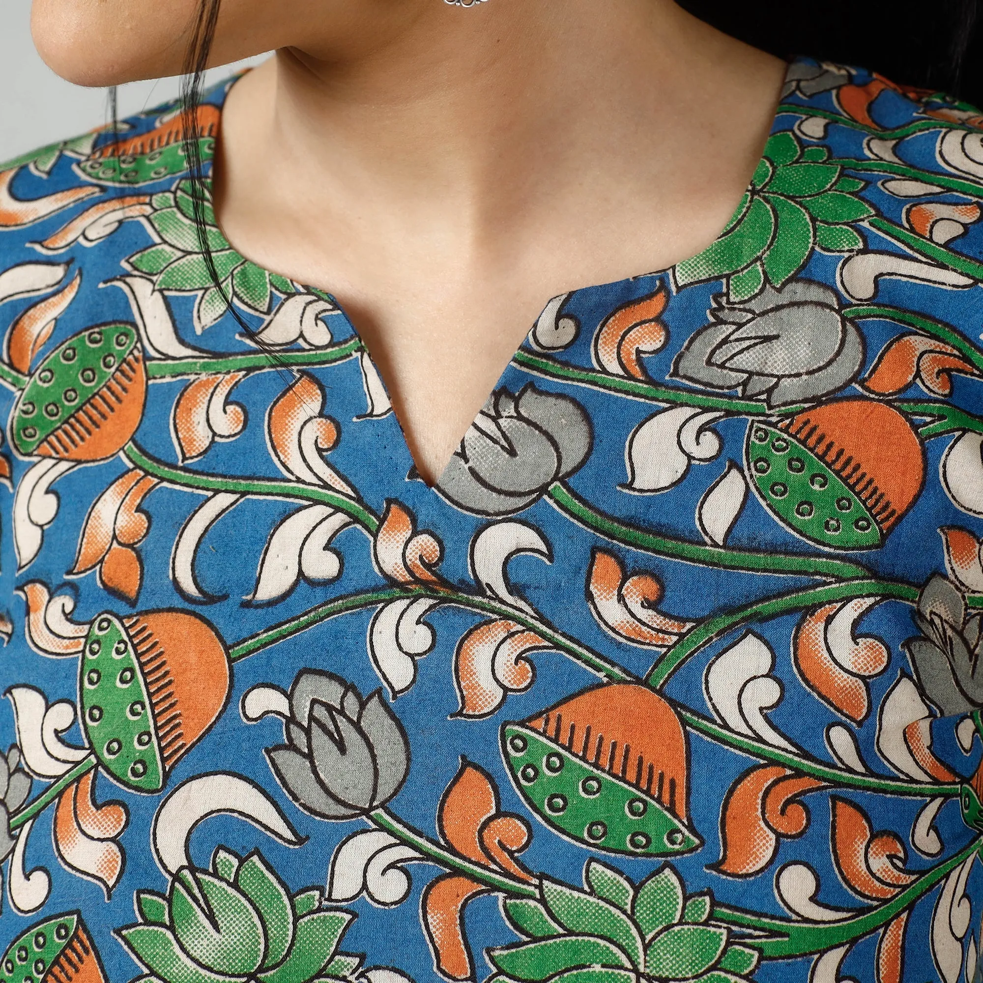 Blue - Kalamkari Printed Cotton Kurta sold by Itokri product image thumbnail 4