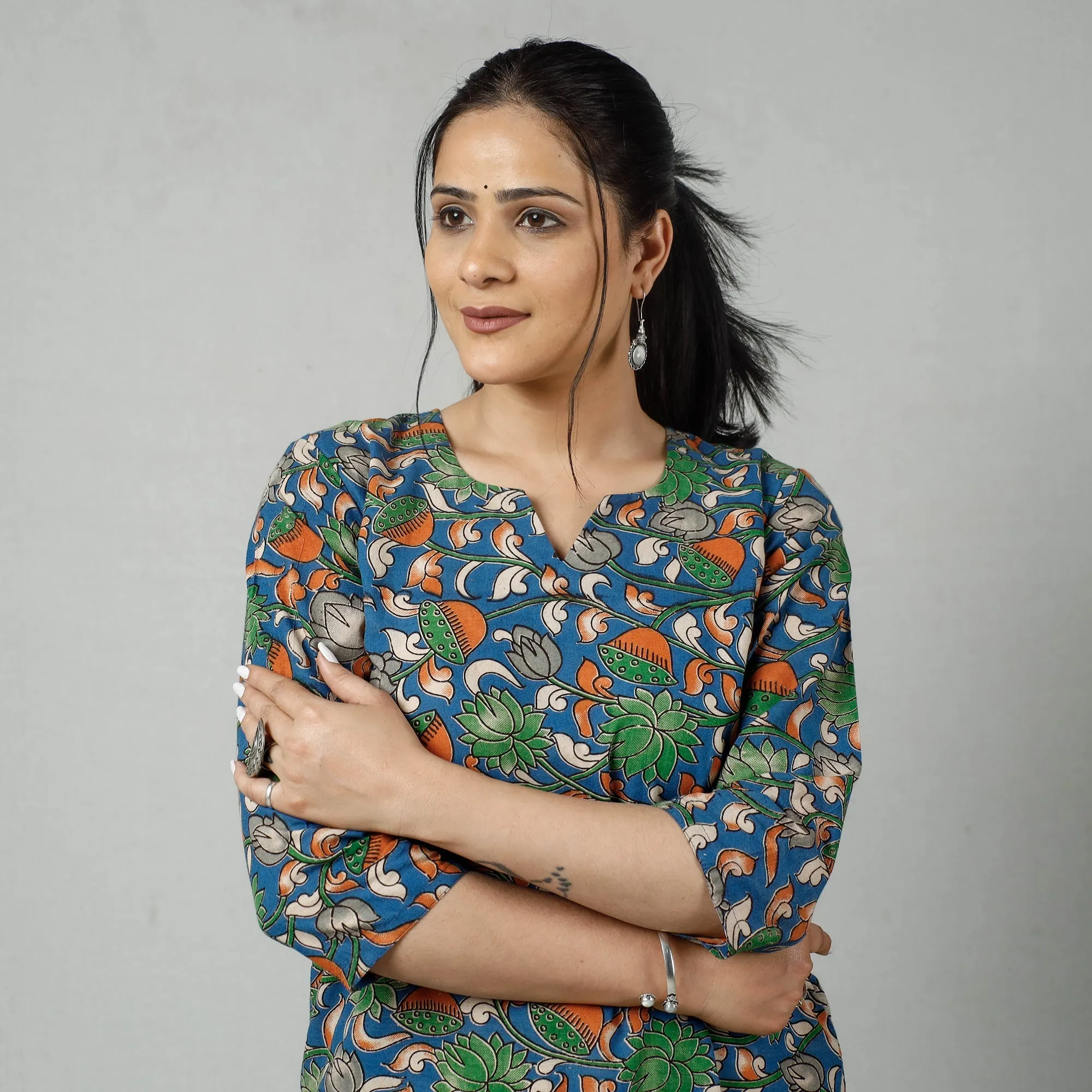 Blue - Kalamkari Printed Cotton Kurta sold by Itokri product image thumbnail 3