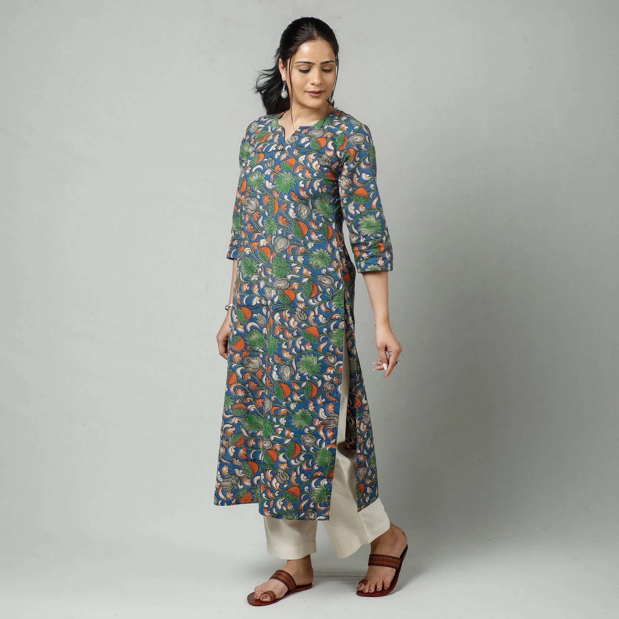 Blue - Kalamkari Printed Cotton Kurta sold by Itokri product image thumbnail 2