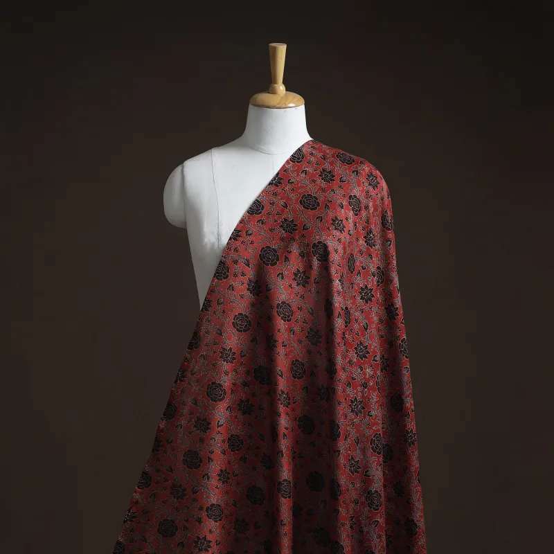 Red - Natural Dyed Chanderi Silk Kutch Hand Block Ajrakh Print Fabric 10 made by Itokri