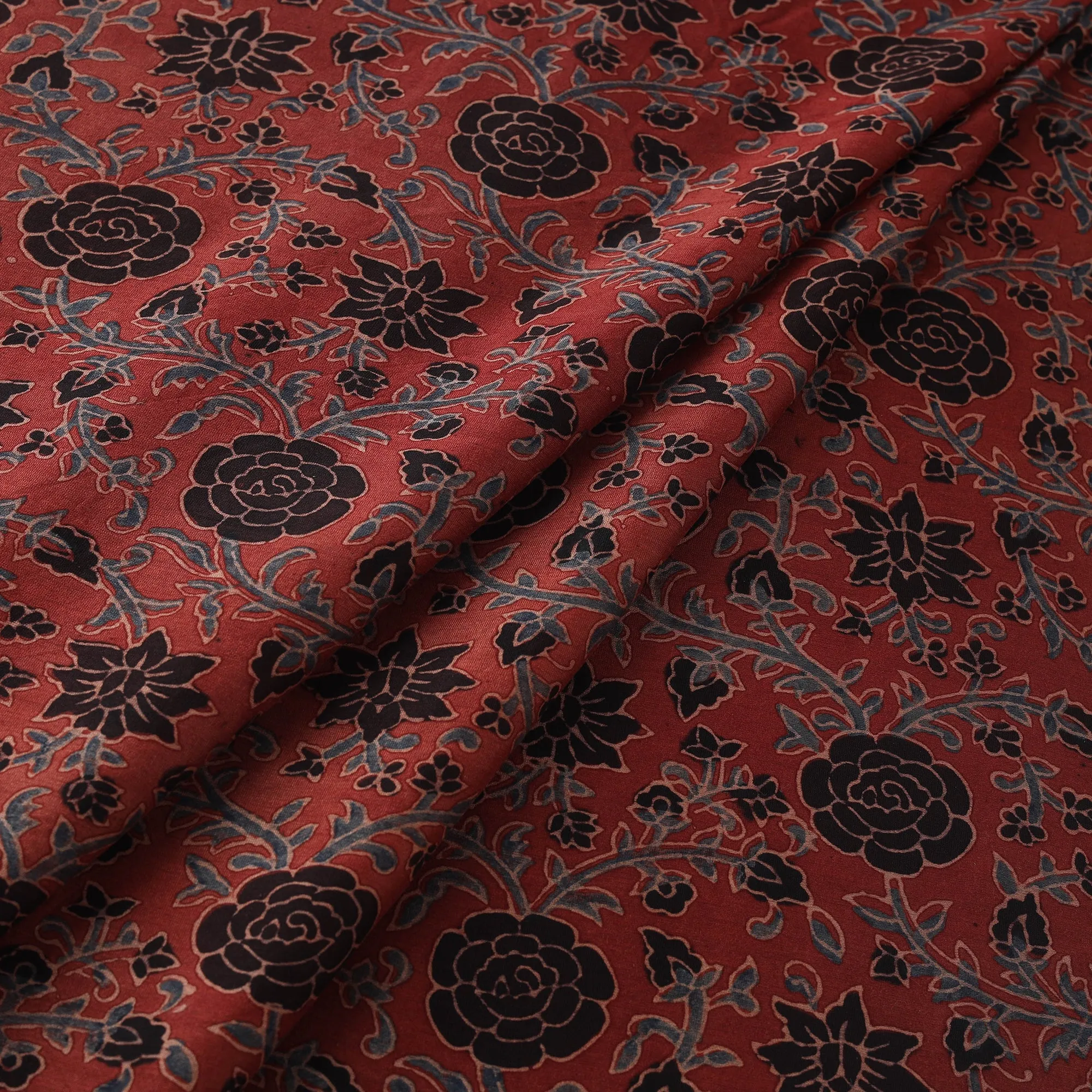 Red - Natural Dyed Chanderi Silk Kutch Hand Block Ajrakh Print Fabric 10 sold by Itokri product image thumbnail 2