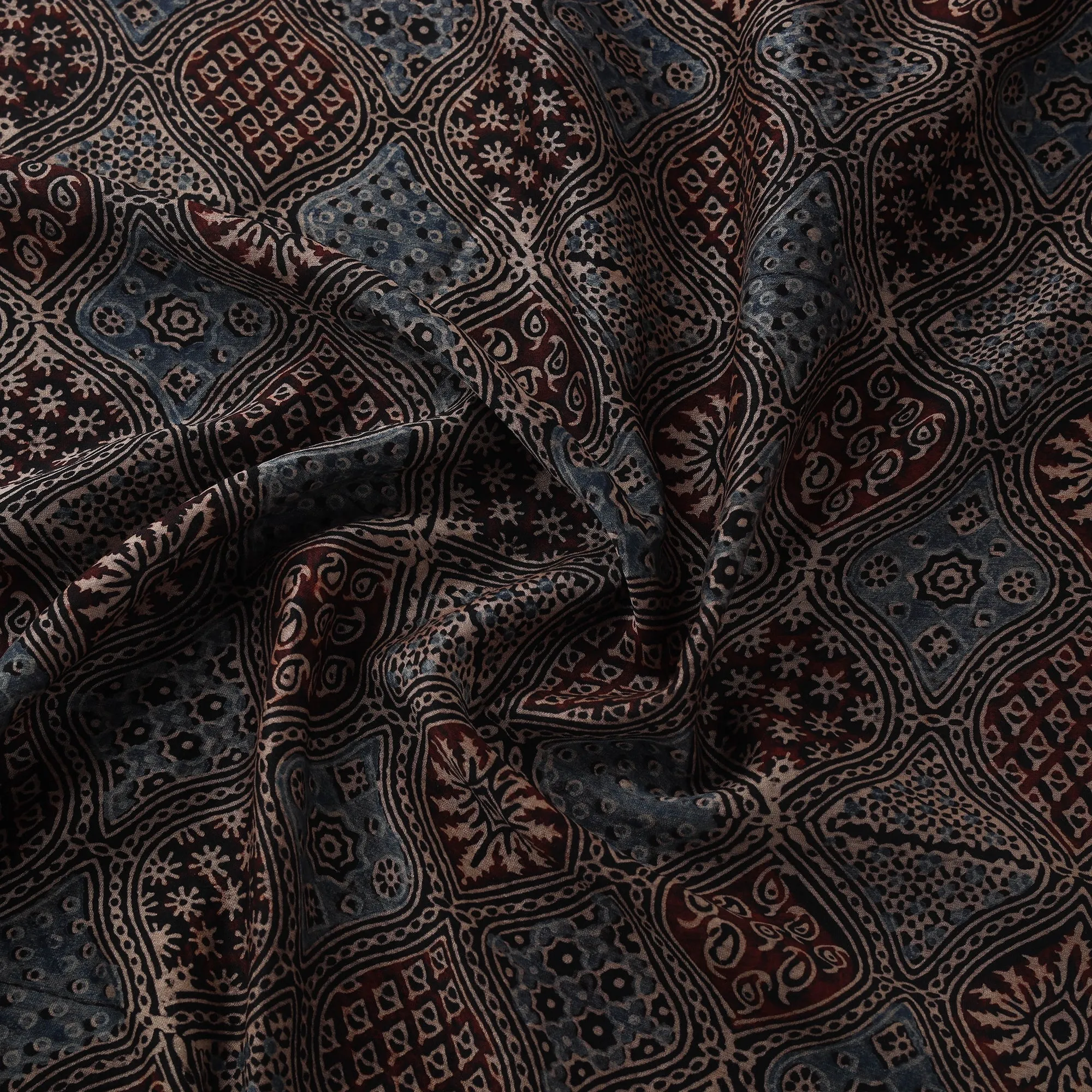 Multicolor - Natural Dyed Chanderi Silk Kutch Hand Block Ajrakh Print Fabric 02 sold by Itokri product image thumbnail 3