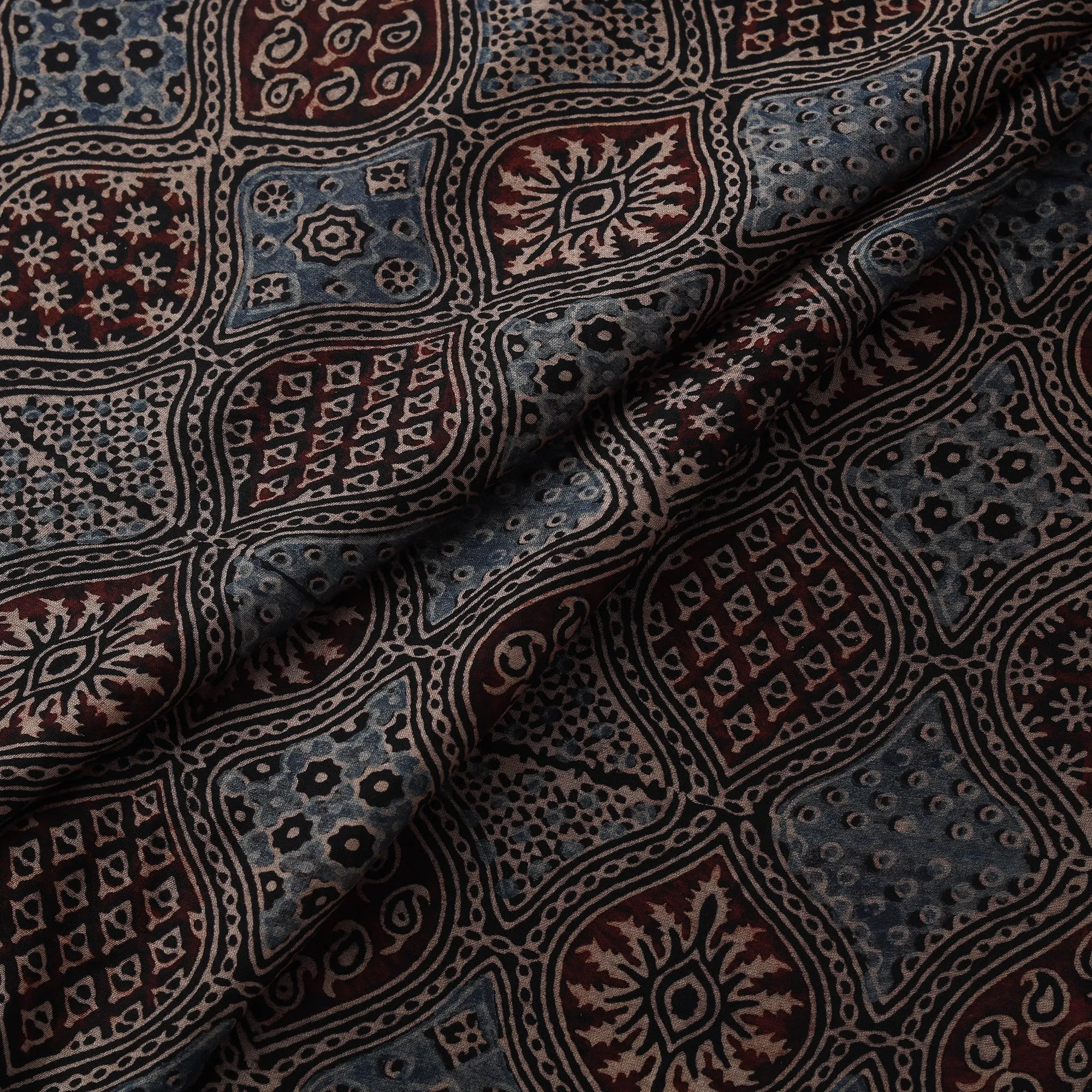Multicolor - Natural Dyed Chanderi Silk Kutch Hand Block Ajrakh Print Fabric 02 sold by Itokri product image thumbnail 2
