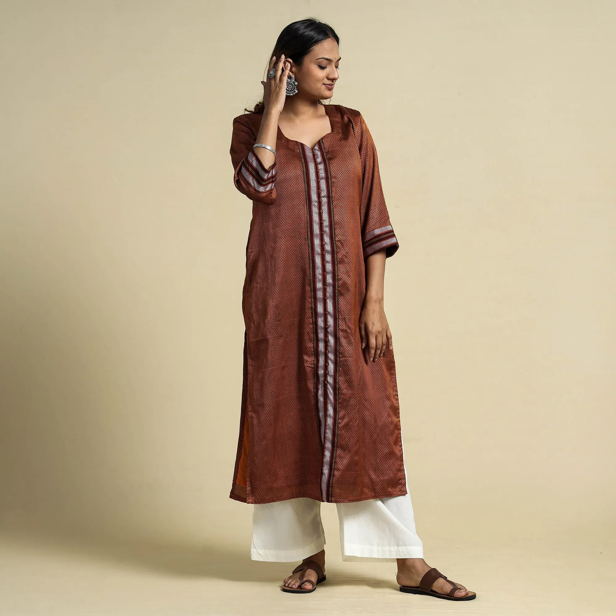 Brown - Khun Weave Cotton Straight Kurta sold by Itokri product image thumbnail 2