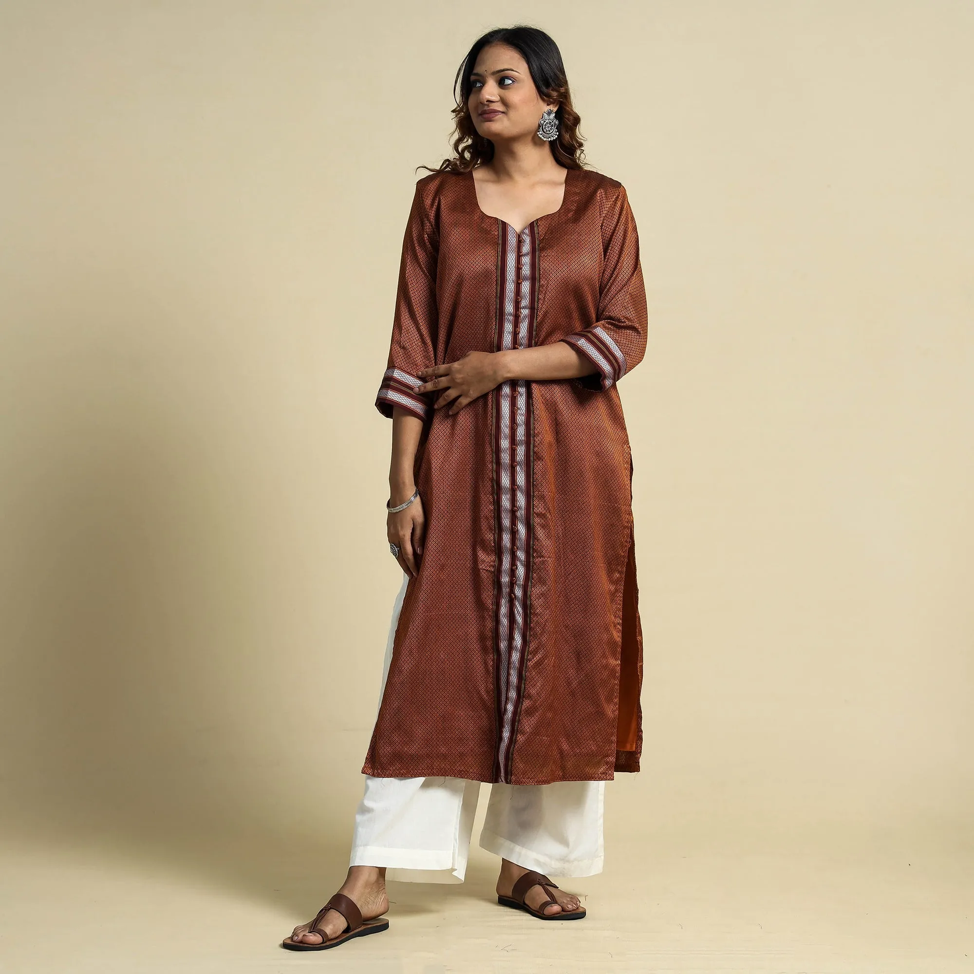 Brown - Khun Weave Cotton Straight Kurta sold by Itokri product image thumbnail 3