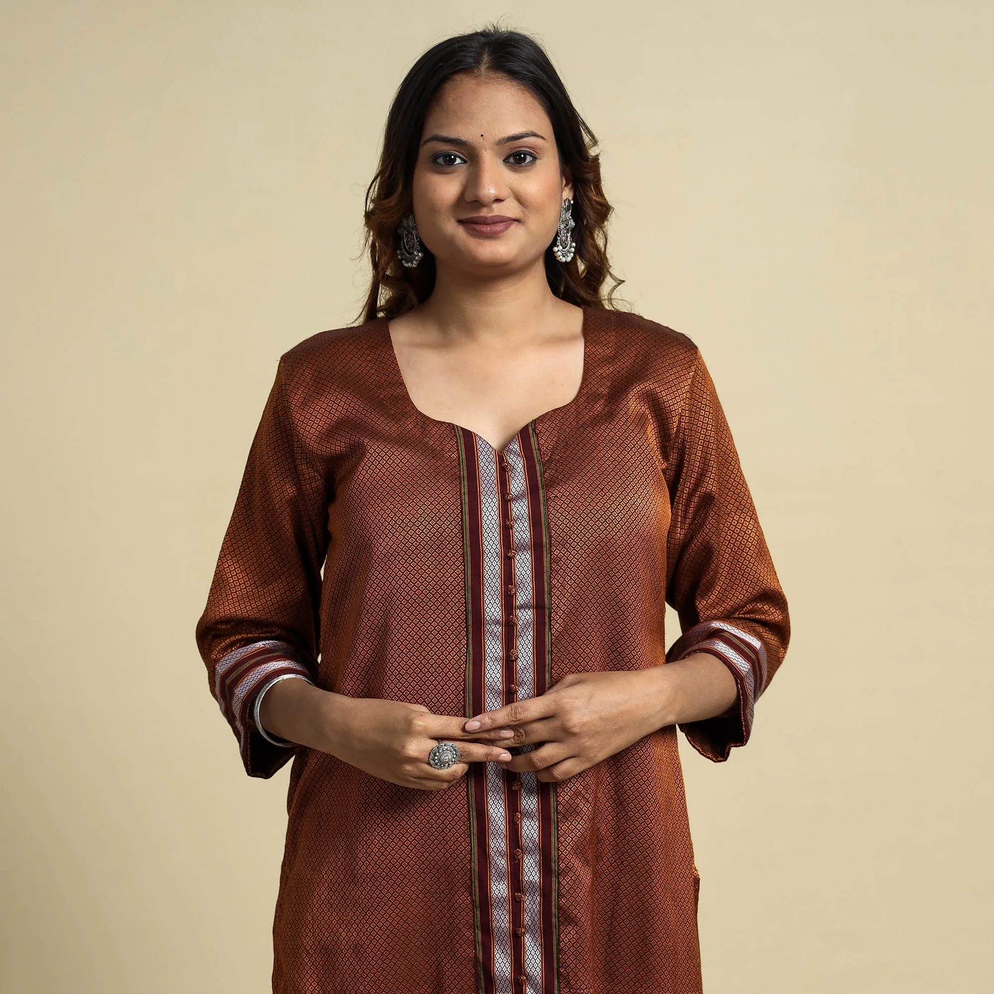 Brown - Khun Weave Cotton Straight Kurta sold by Itokri