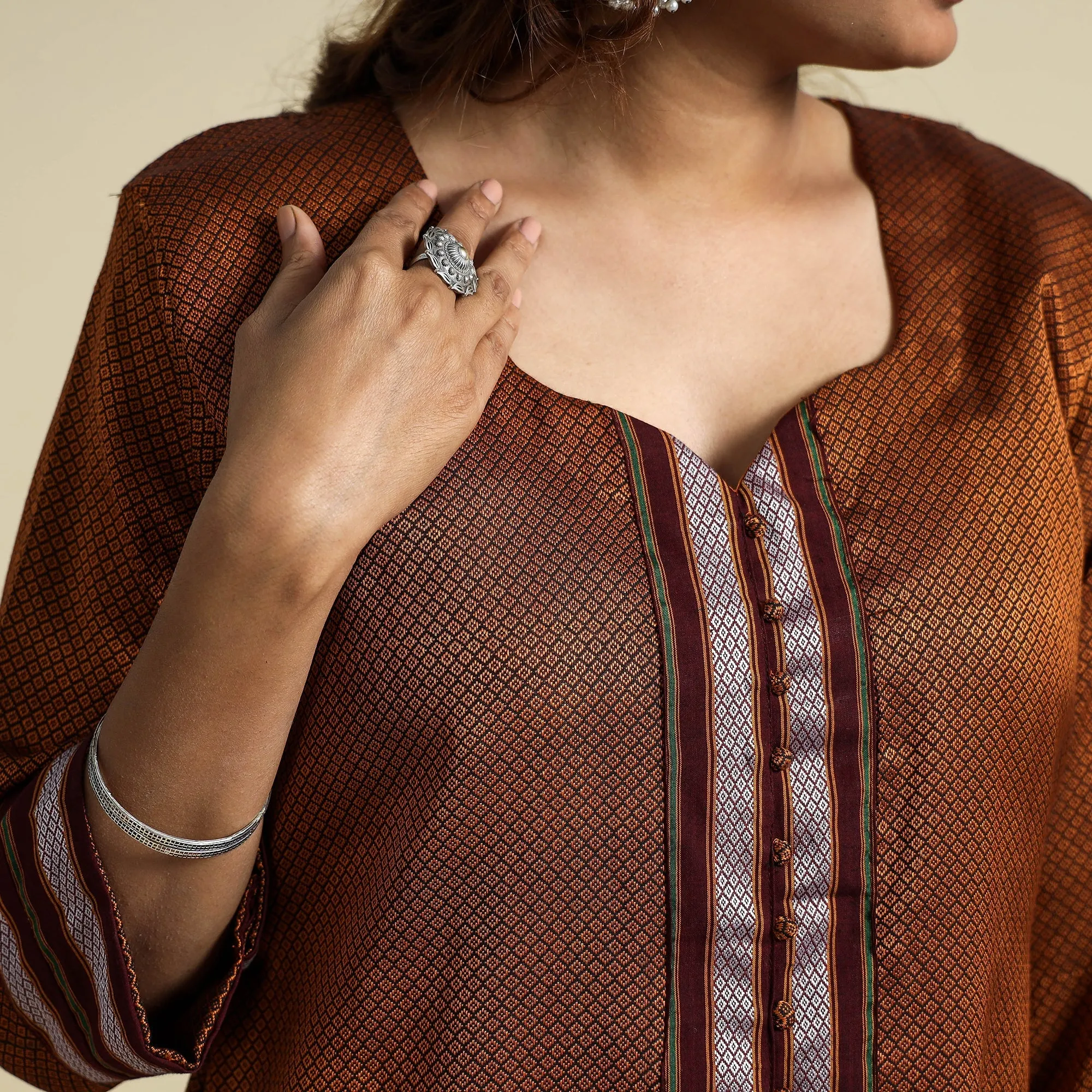 Brown - Khun Weave Cotton Straight Kurta sold by Itokri product image thumbnail 4