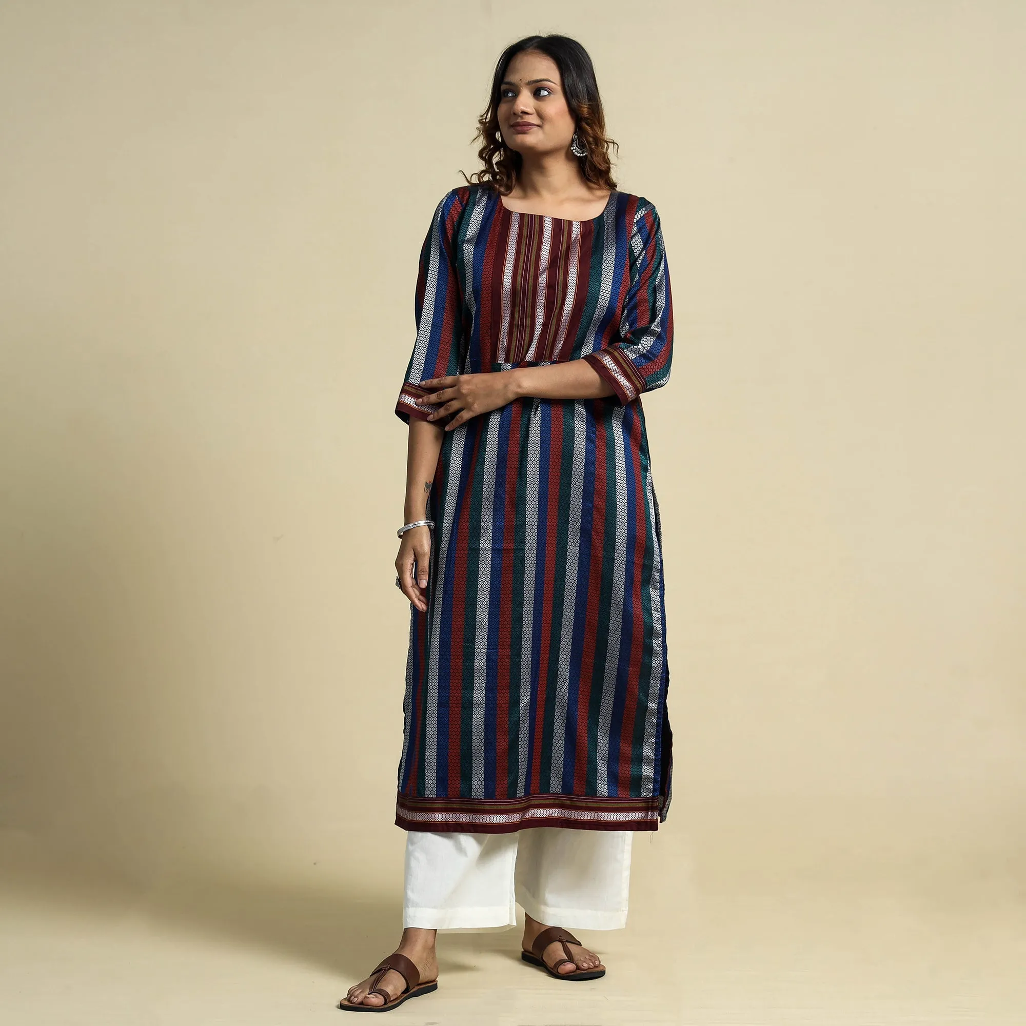 Multicolor - Khun Weave Cotton Straight Kurta sold by Itokri product image thumbnail 3