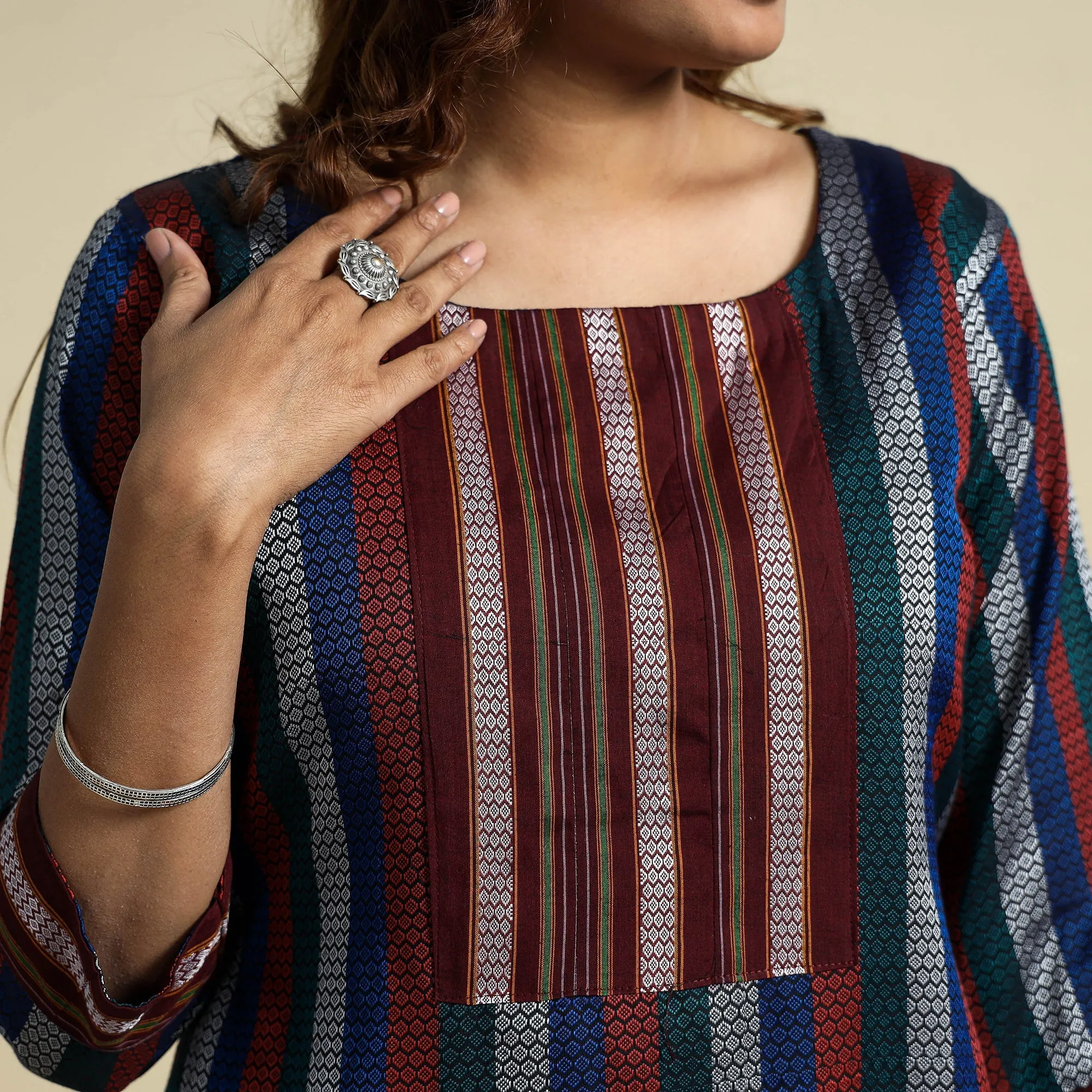 Multicolor - Khun Weave Cotton Straight Kurta sold by Itokri product image thumbnail 4