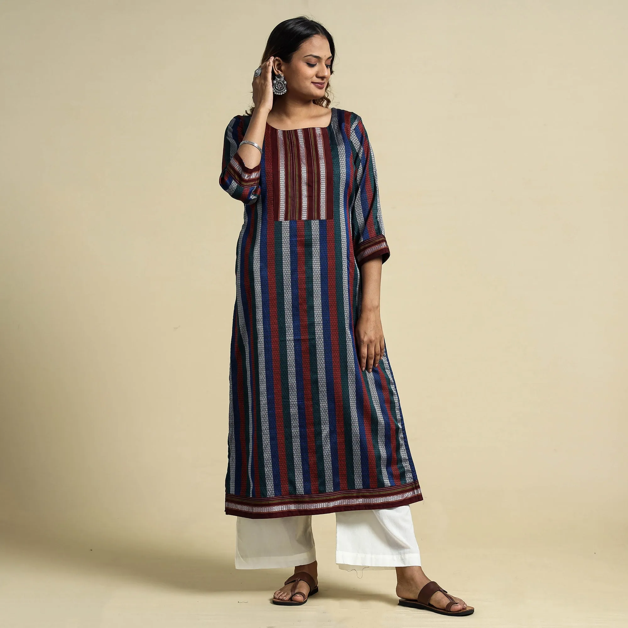 Multicolor - Khun Weave Cotton Straight Kurta sold by Itokri product image thumbnail 2