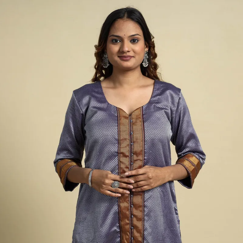 Purple - Khun Weave Cotton Straight Kurta made by Itokri