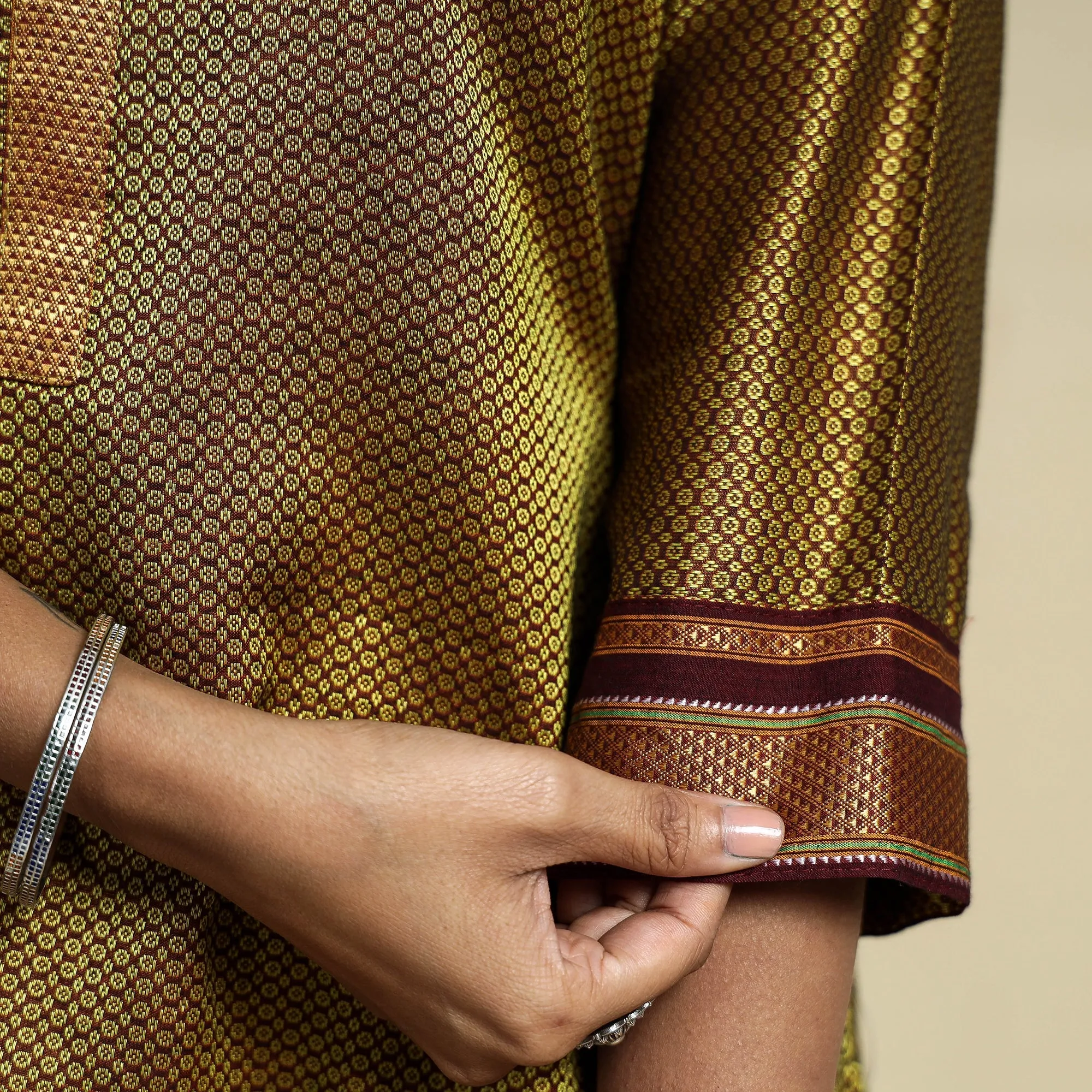 Green - Yellow - Khun Weave Cotton Straight Kurta sold by Itokri product image thumbnail 5