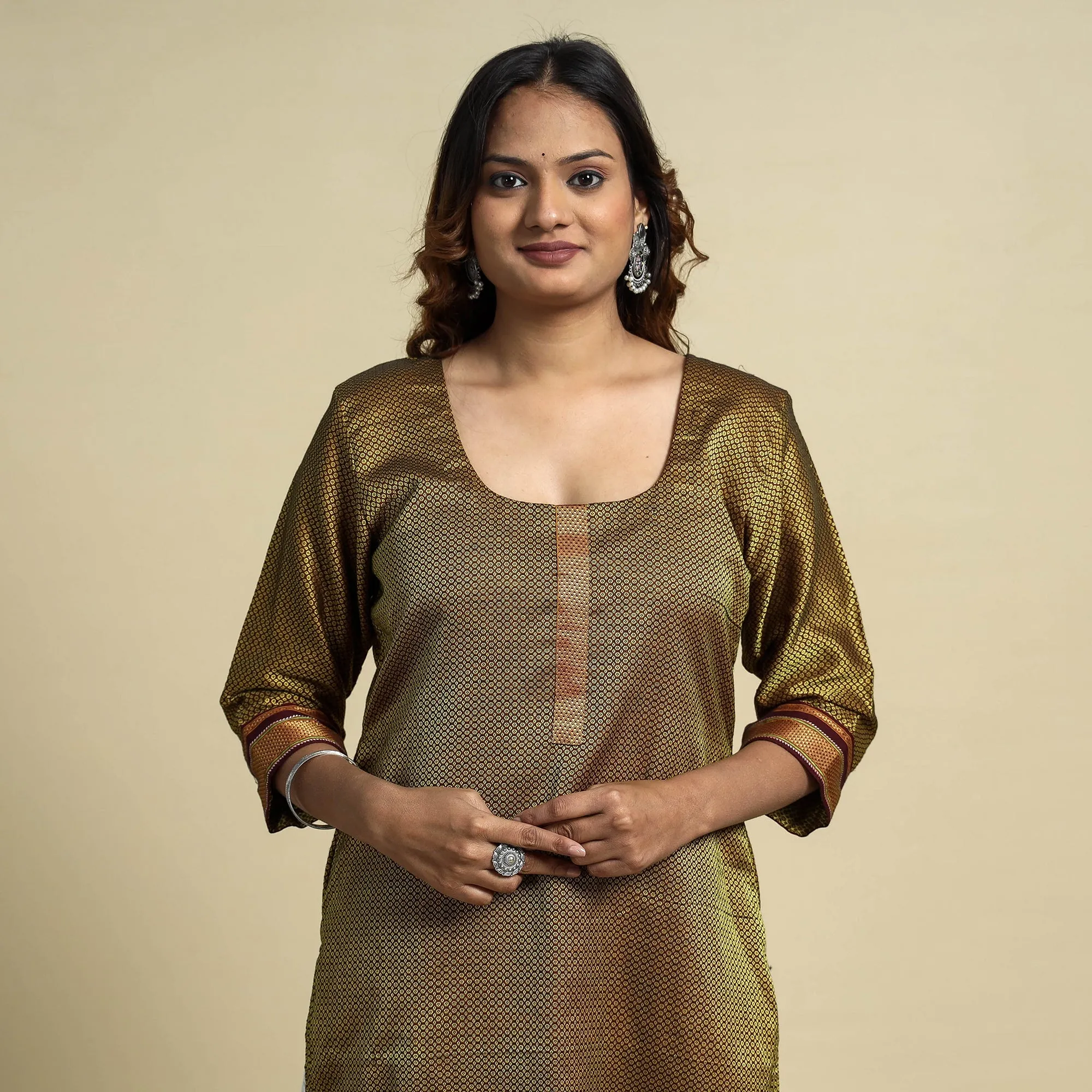 Green - Yellow - Khun Weave Cotton Straight Kurta sold by Itokri