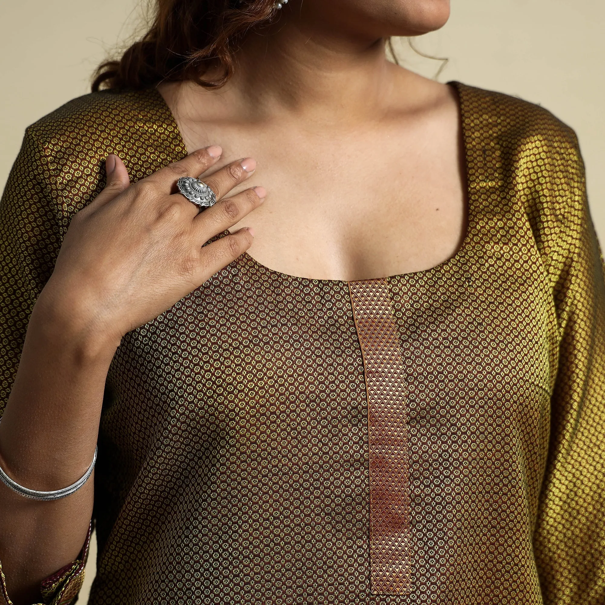 Green - Yellow - Khun Weave Cotton Straight Kurta sold by Itokri product image thumbnail 4