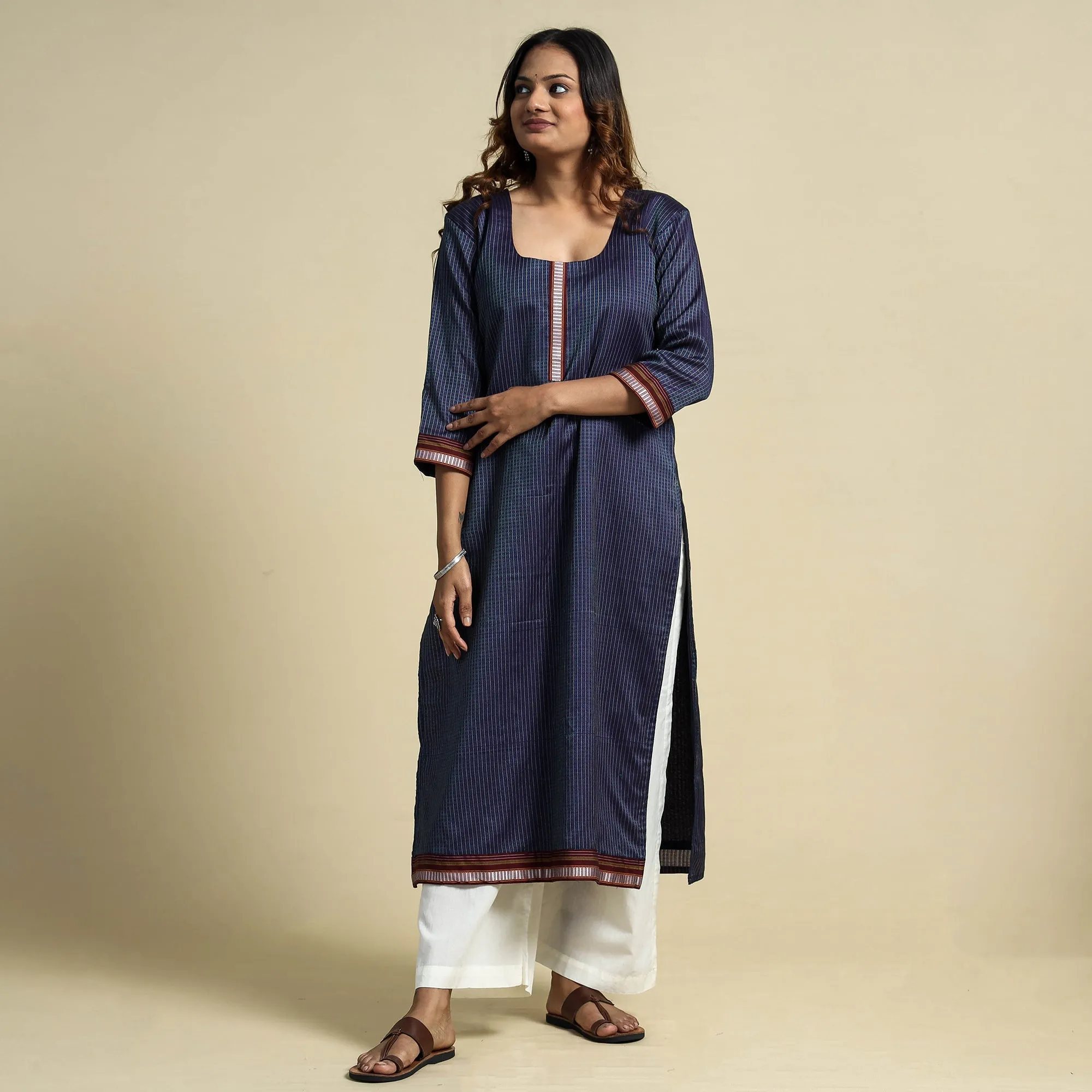 Blue - Khun Weave Cotton Straight Kurta sold by Itokri product image thumbnail 3