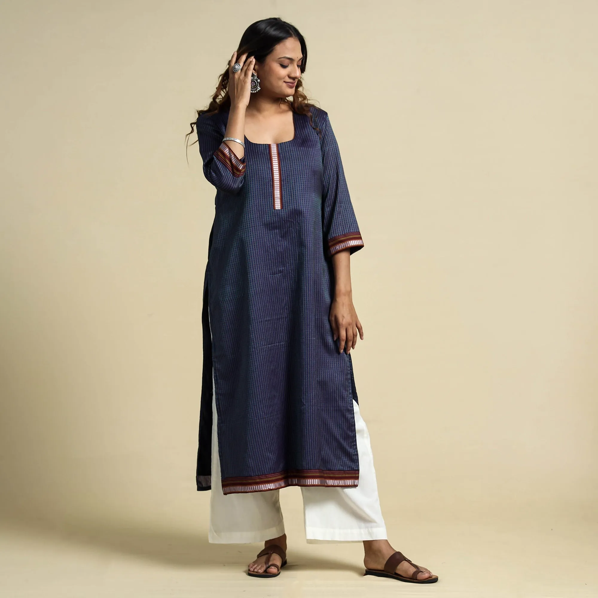 Blue - Khun Weave Cotton Straight Kurta sold by Itokri product image thumbnail 2