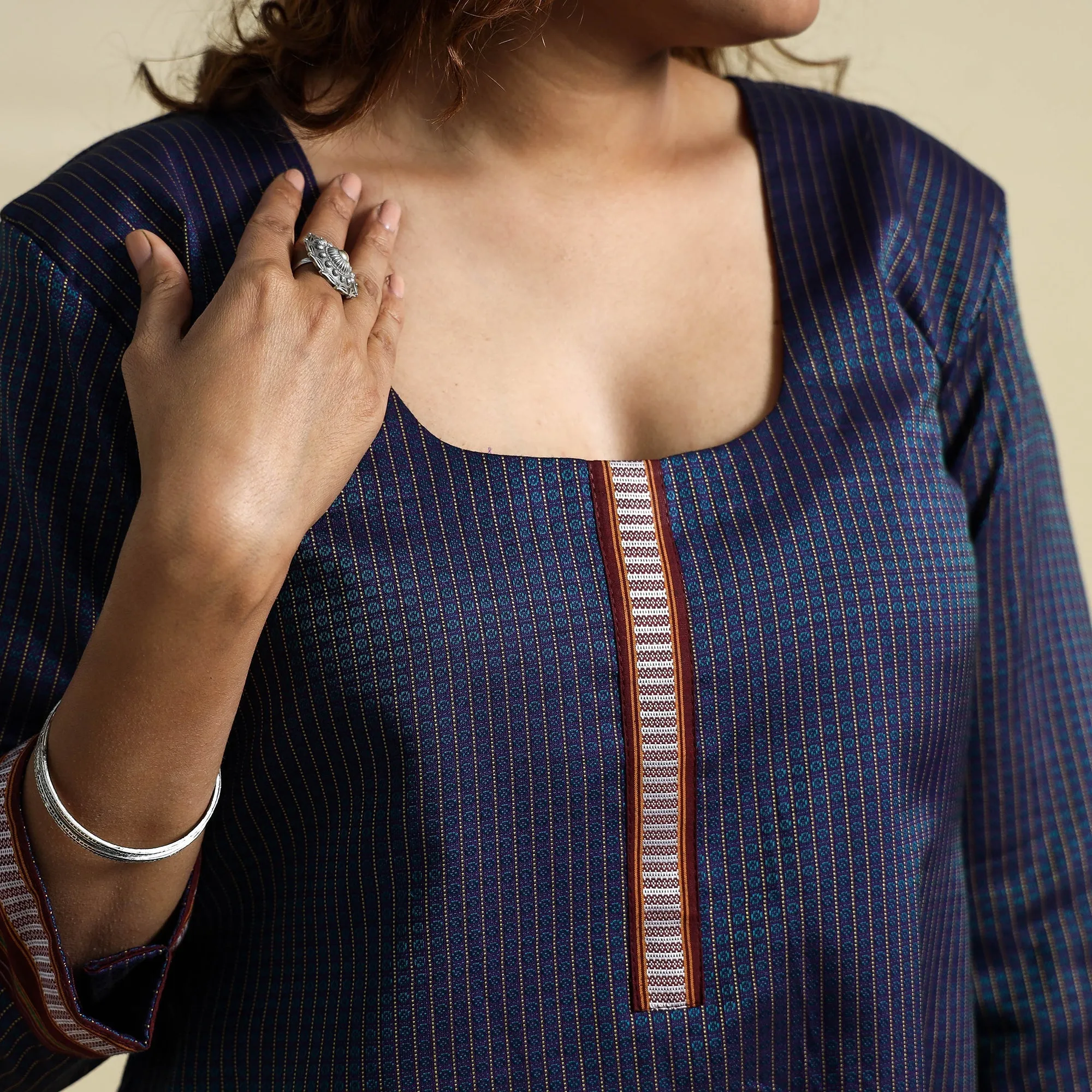 Blue - Khun Weave Cotton Straight Kurta sold by Itokri product image thumbnail 4