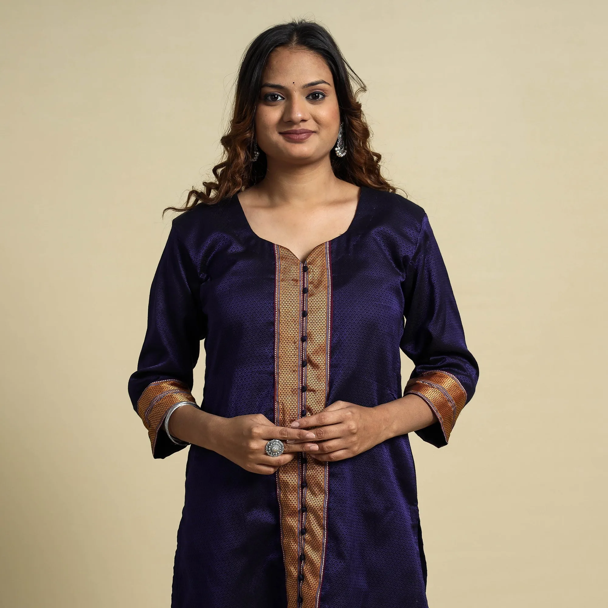 Blue - Violet - Khun Weave Cotton Straight Kurta sold by Itokri