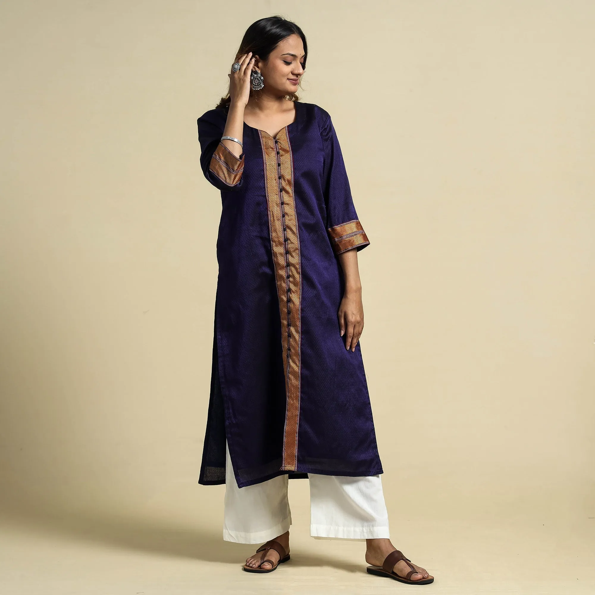 Blue - Violet - Khun Weave Cotton Straight Kurta sold by Itokri product image thumbnail 2