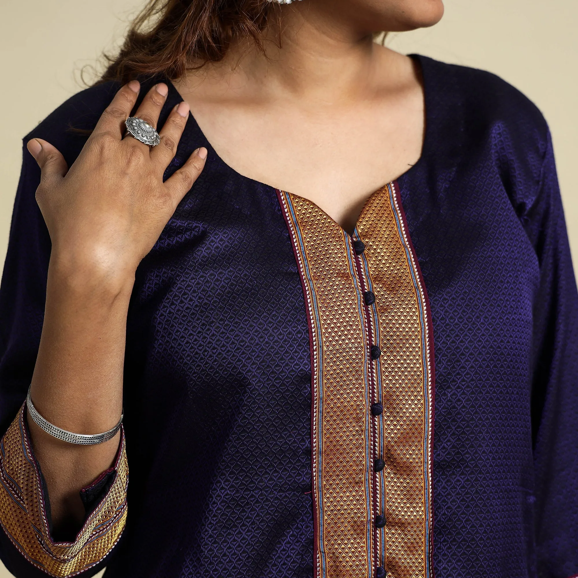Blue - Violet - Khun Weave Cotton Straight Kurta sold by Itokri product image thumbnail 4