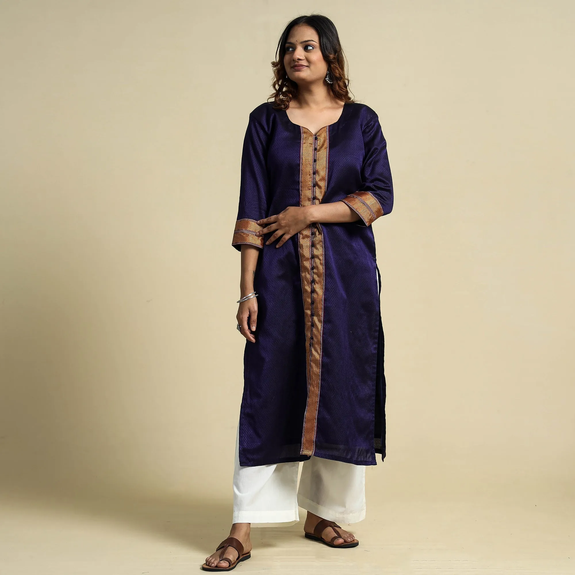 Blue - Violet - Khun Weave Cotton Straight Kurta sold by Itokri product image thumbnail 3