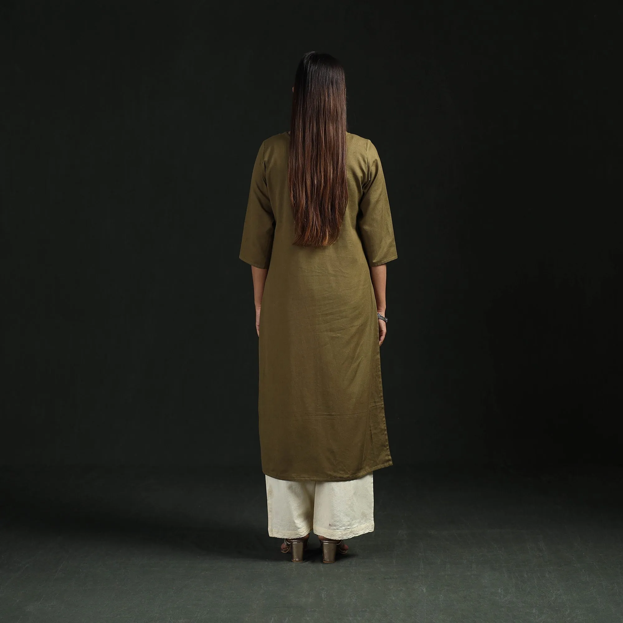 Green - Flex Cotton Plain Hand Embroidered Straight Kurta for women 14 sold by Itokri product image thumbnail 5