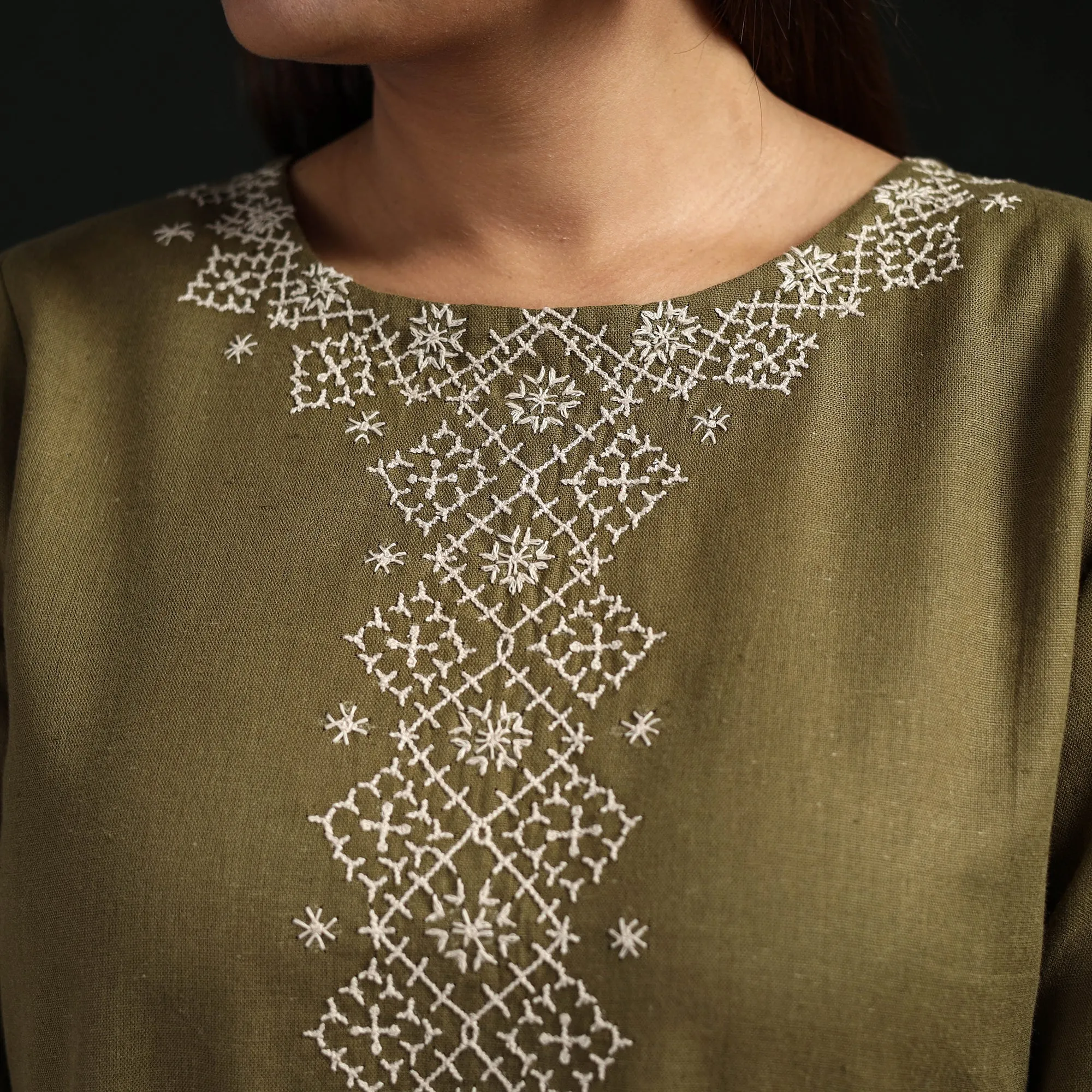 Green - Flex Cotton Plain Hand Embroidered Straight Kurta for women 14 sold by Itokri product image thumbnail 4