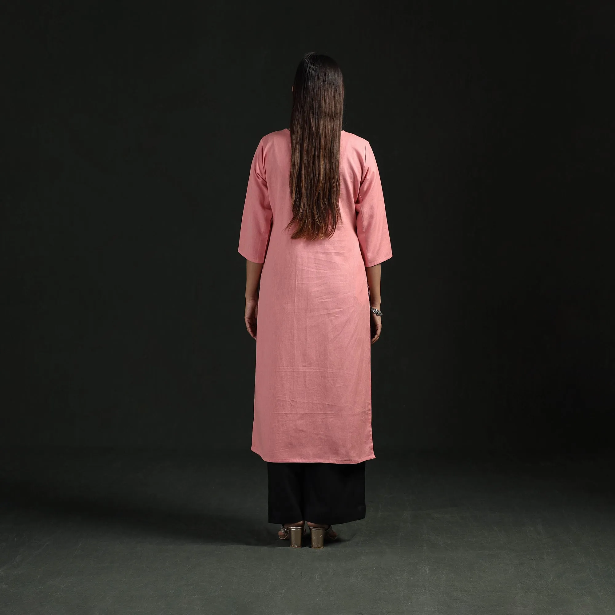 Pink - Flex Cotton Plain Hand Embroidered Straight Kurta for women 10 sold by Itokri product image thumbnail 5