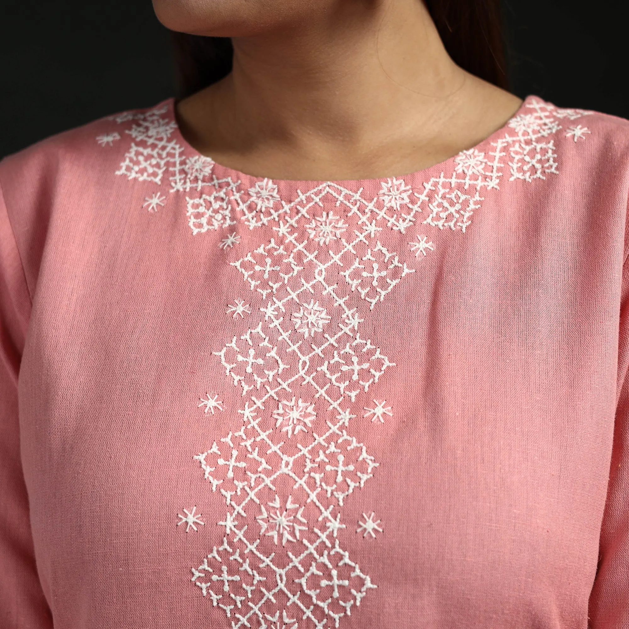 Pink - Flex Cotton Plain Hand Embroidered Straight Kurta for women 10 sold by Itokri product image thumbnail 4