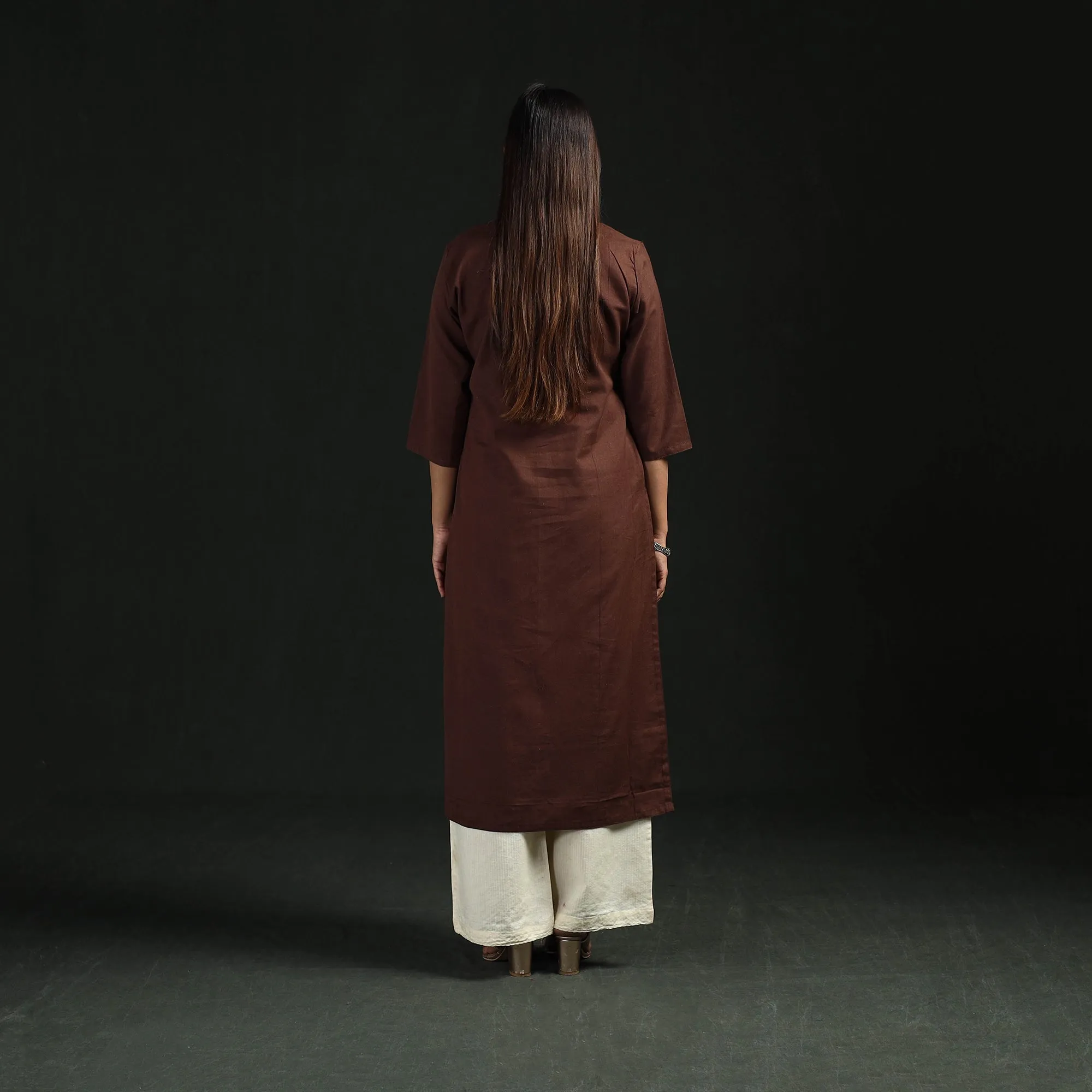 Brown - Flex Cotton Plain Hand Embroidered Straight Kurta for women 03 sold by Itokri product image thumbnail 5