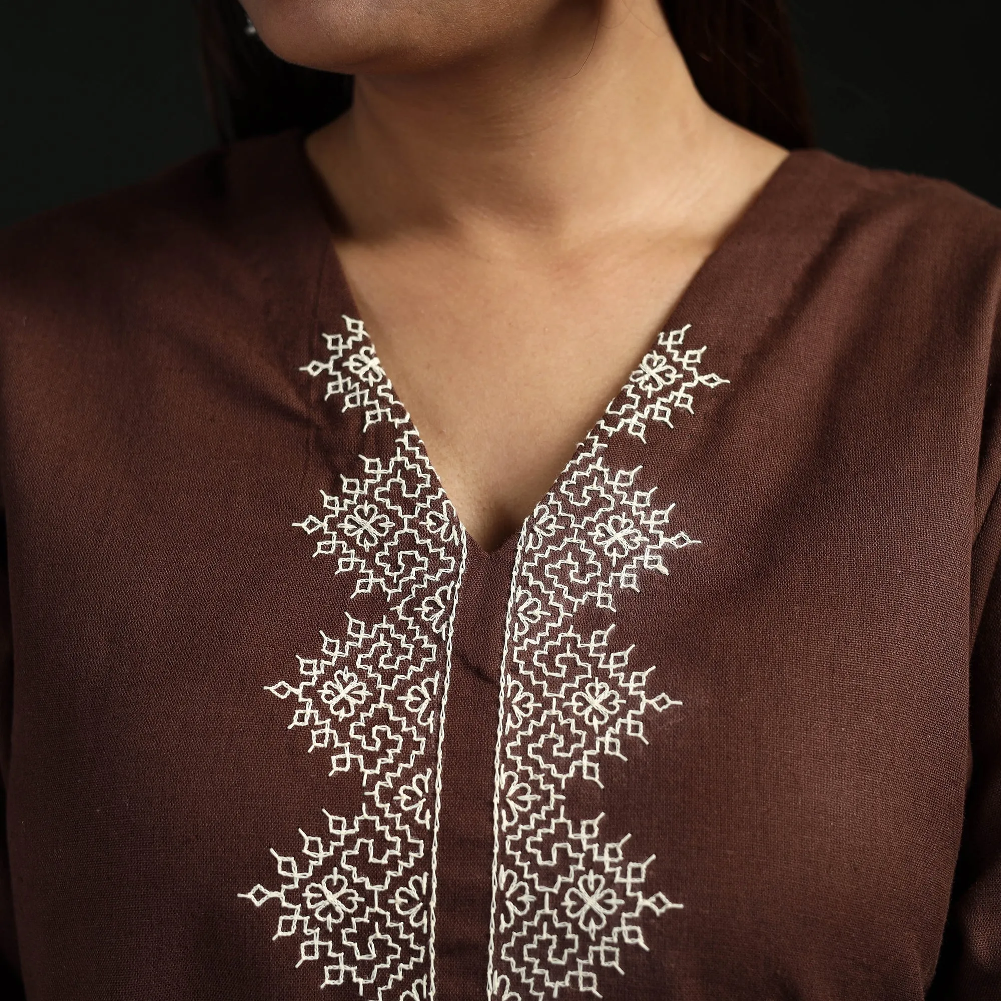 Brown - Flex Cotton Plain Hand Embroidered Straight Kurta for women 03 sold by Itokri product image thumbnail 4