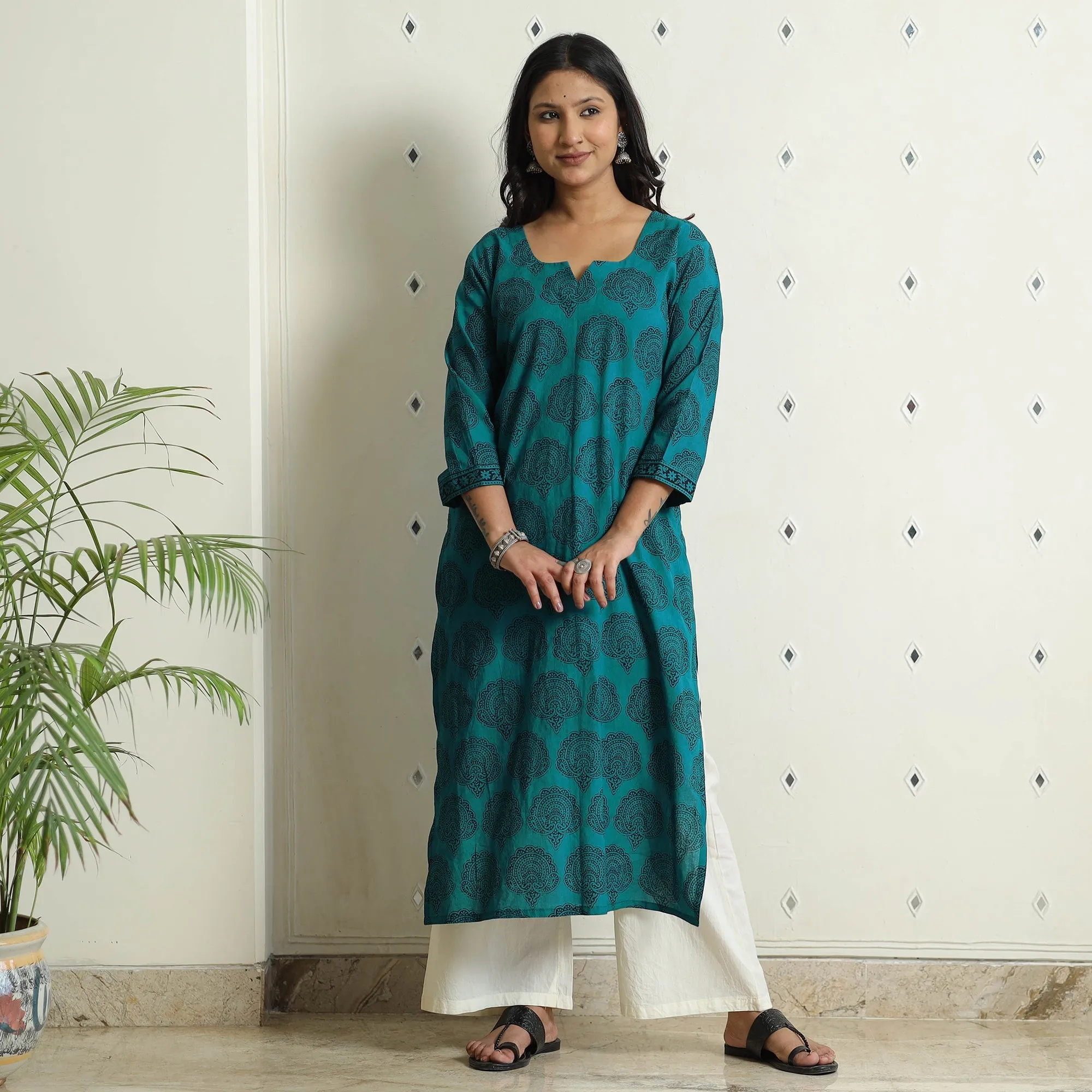 Green - Block Print Cotton Straight Bagh Kurta sold by Itokri product image thumbnail 5