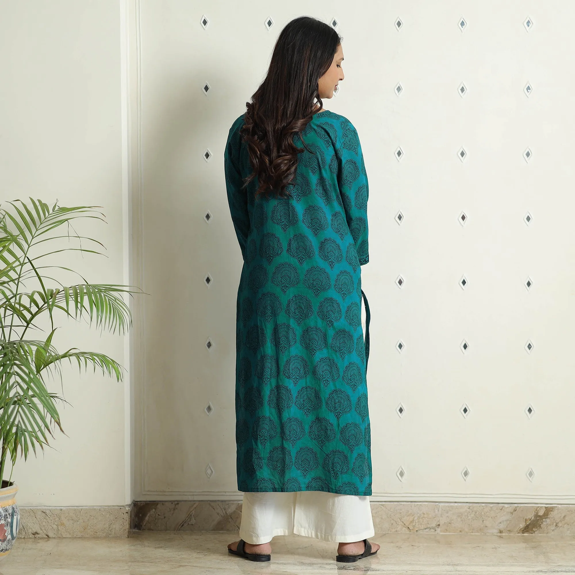 Green - Block Print Cotton Straight Bagh Kurta sold by Itokri product image thumbnail 4